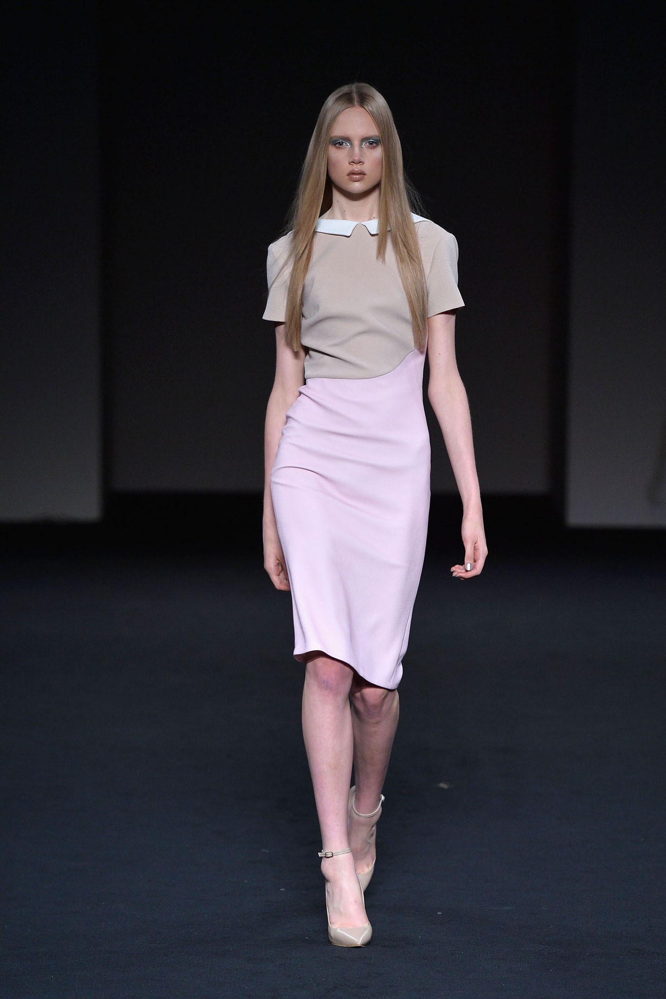 pink unknown short-sleeve collared fitted color-blocked midi midi-dress