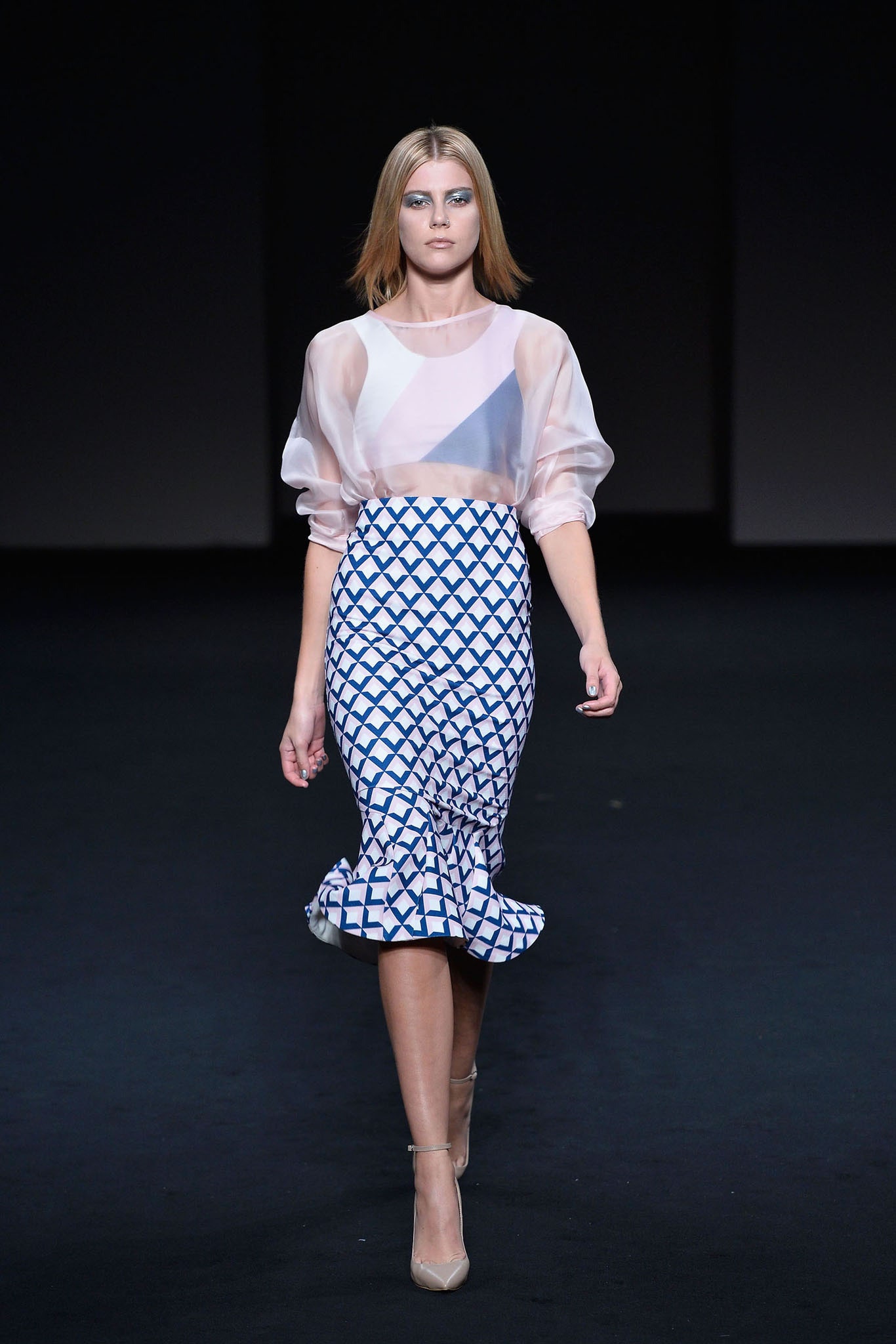 geometric mermaid midi skirt