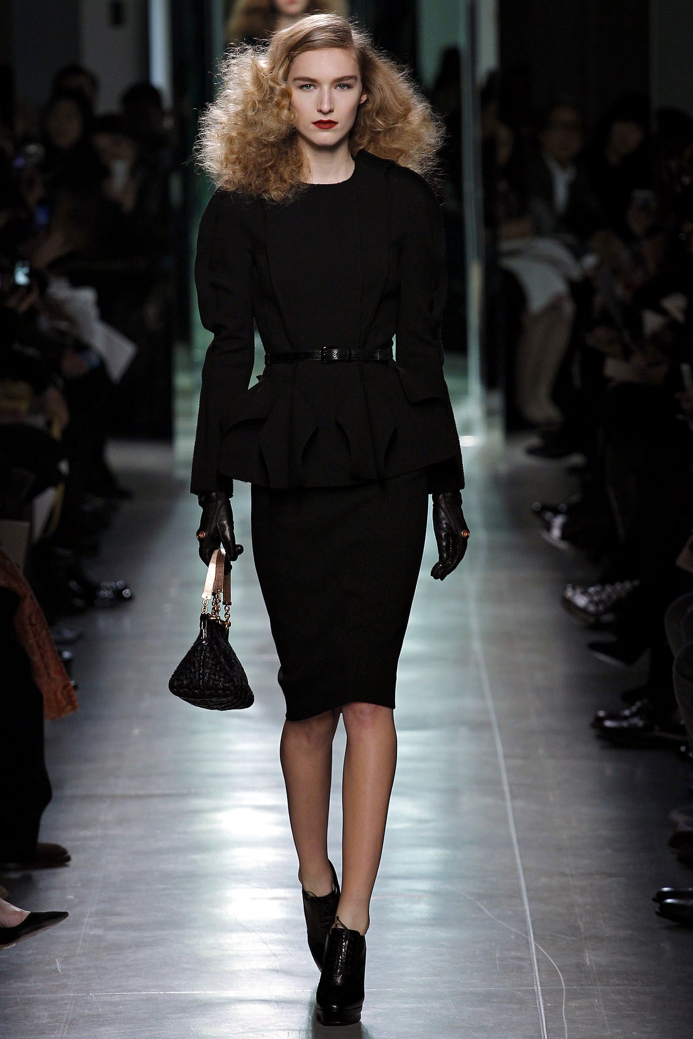 black unknown long-sleeve high-neck structured belted flared jacket