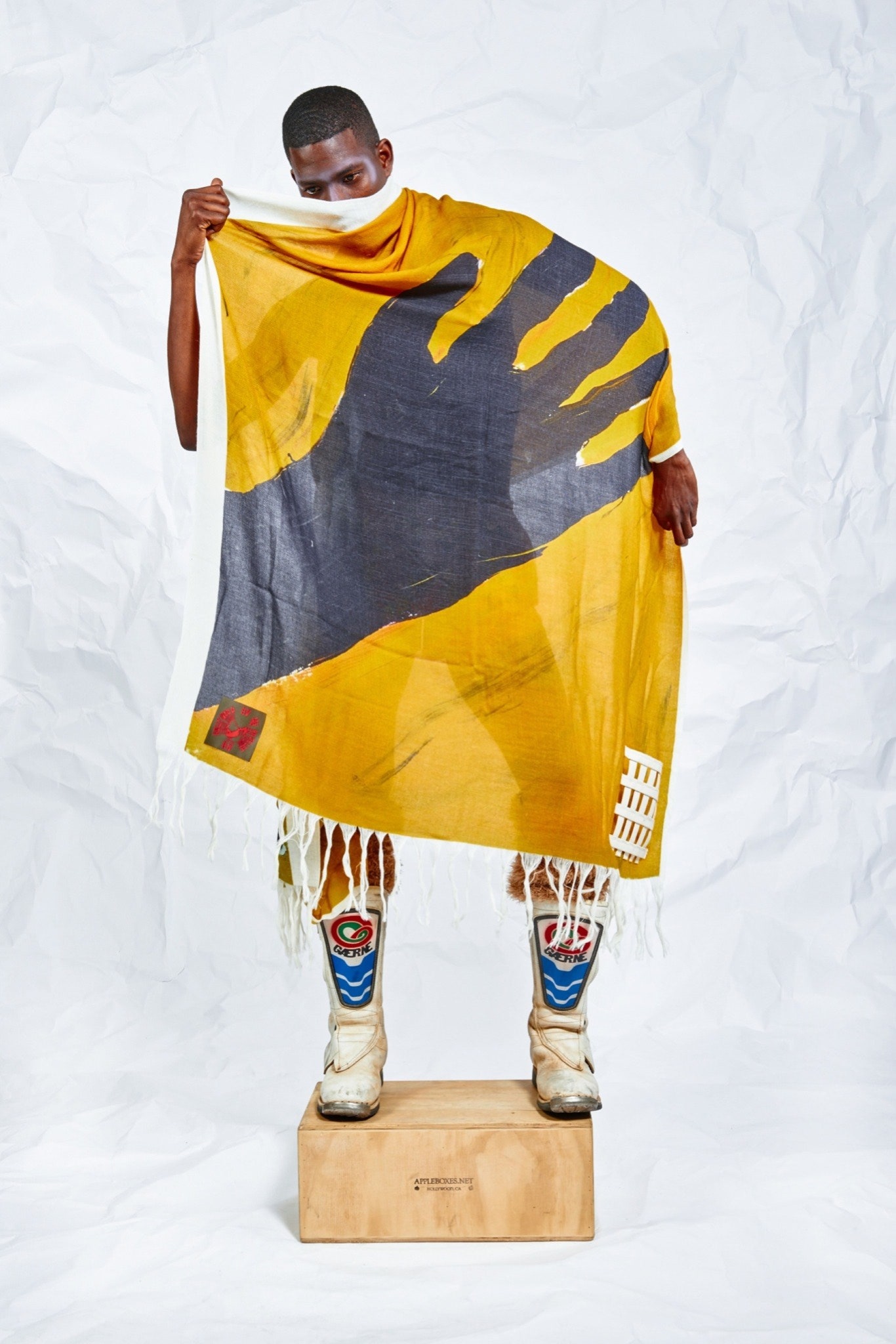 yellow abstract fringed poncho