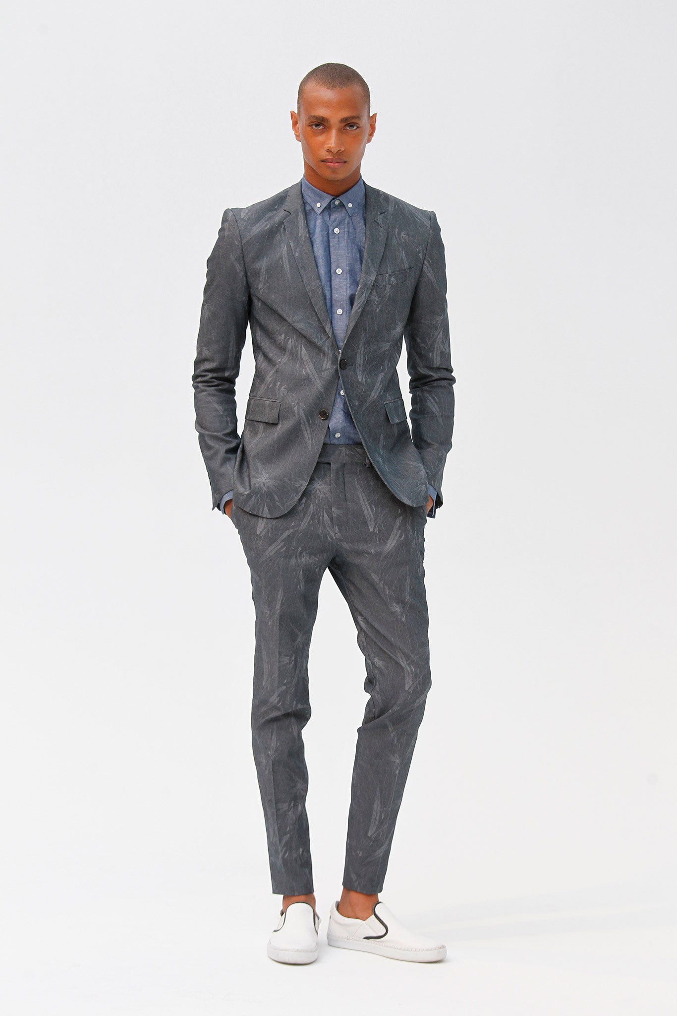 gray printed tailored blazer