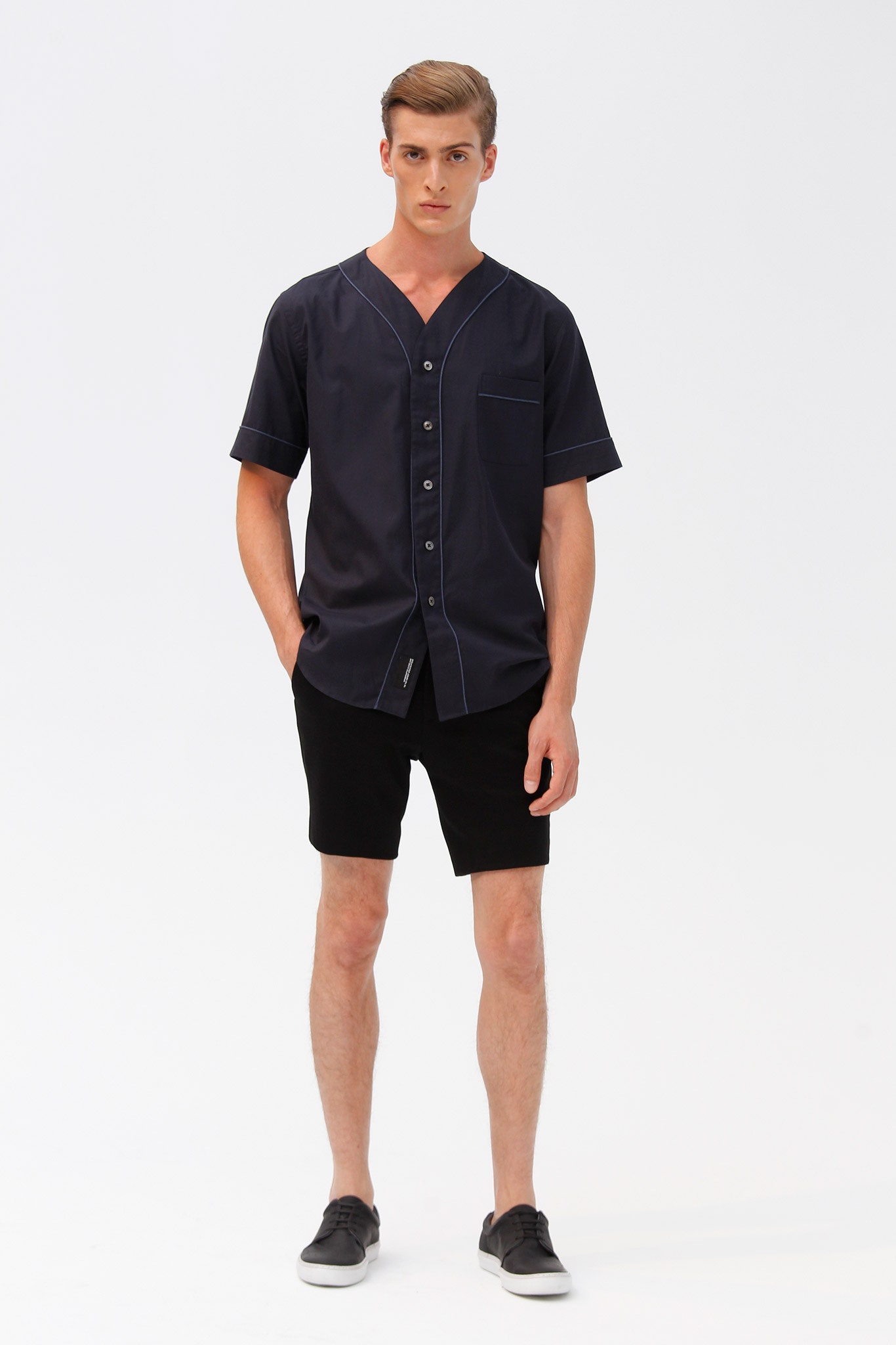 black short-sleeve buttoned shirt