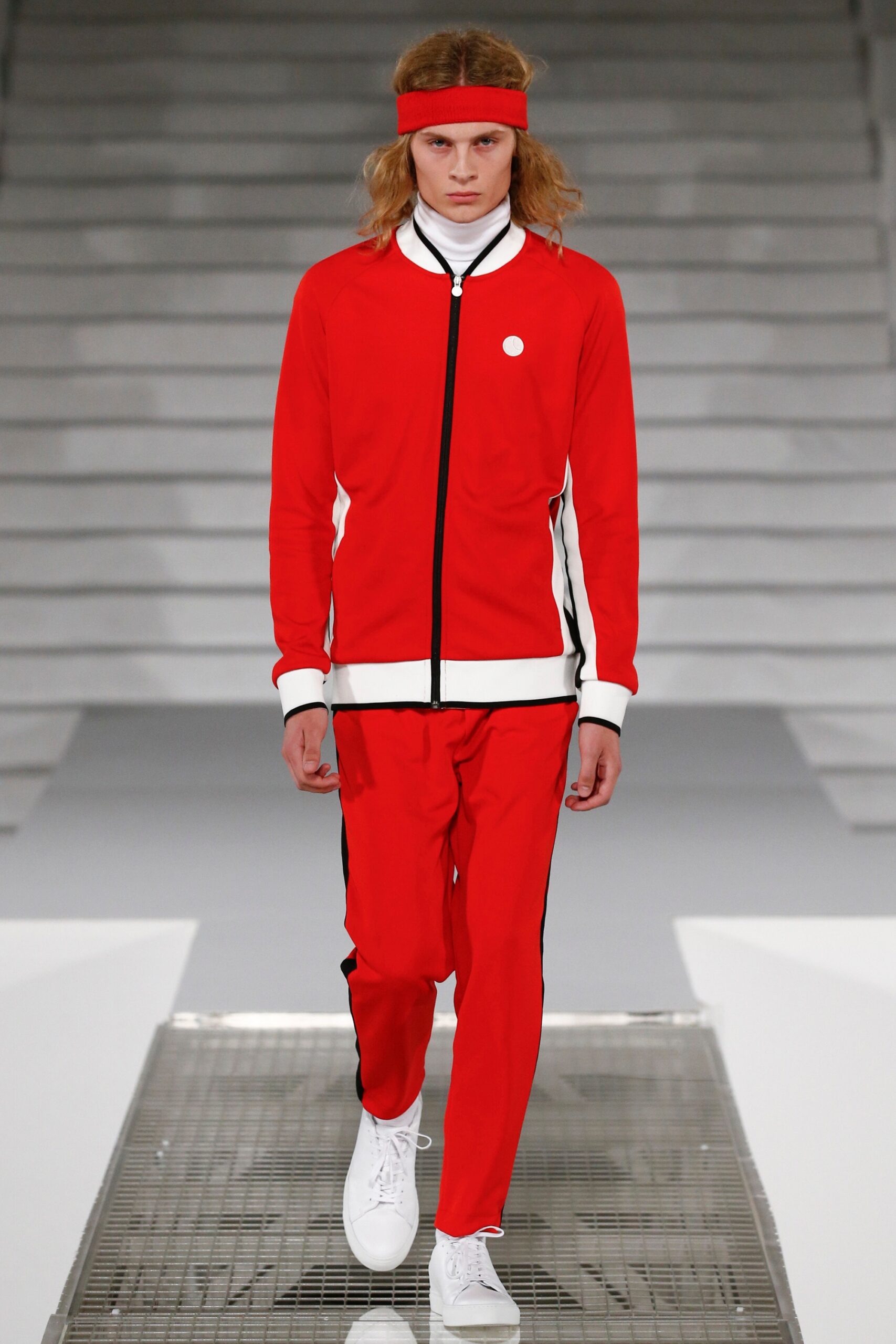 red zip-front track jacket