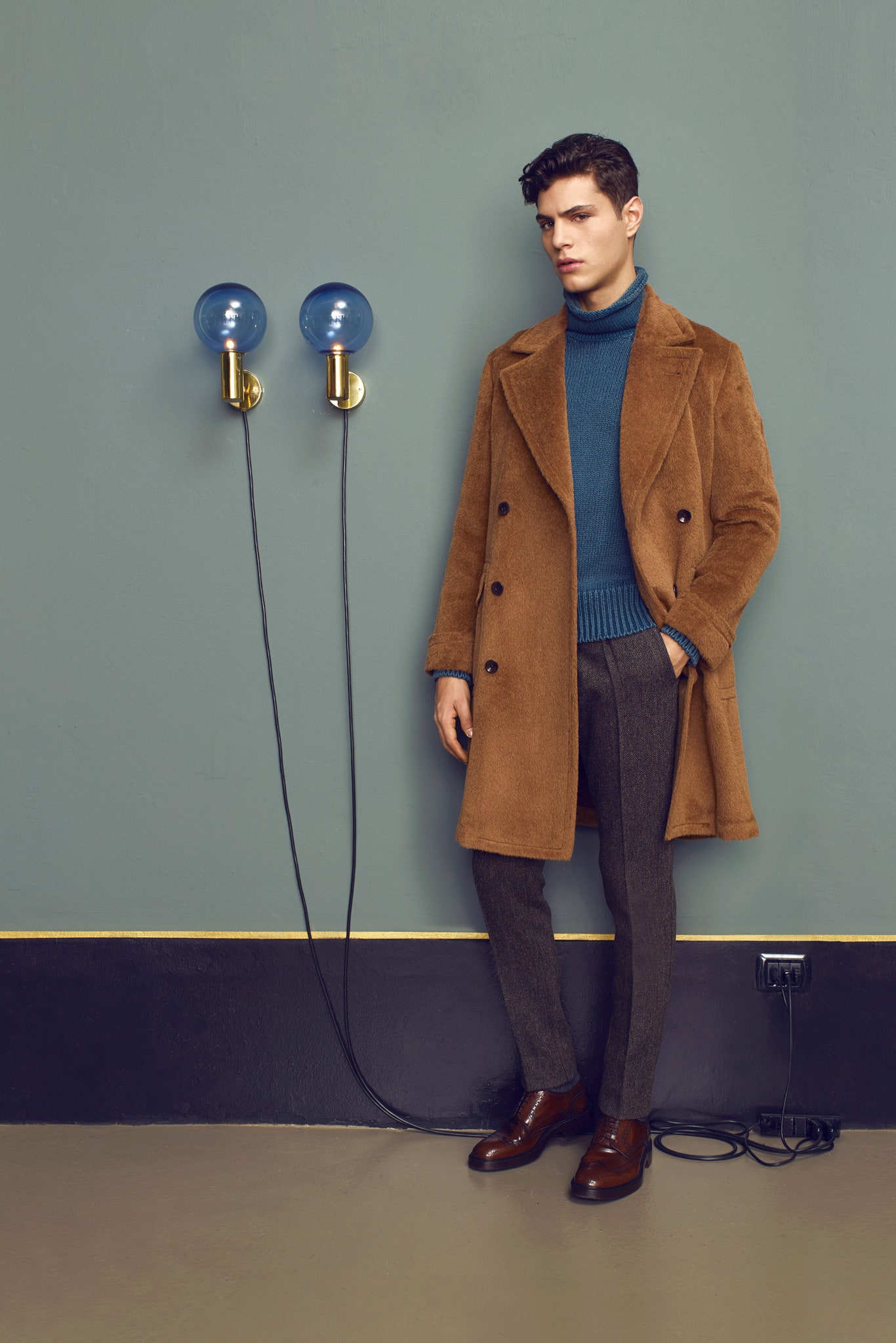 brown double-breasted textured coat