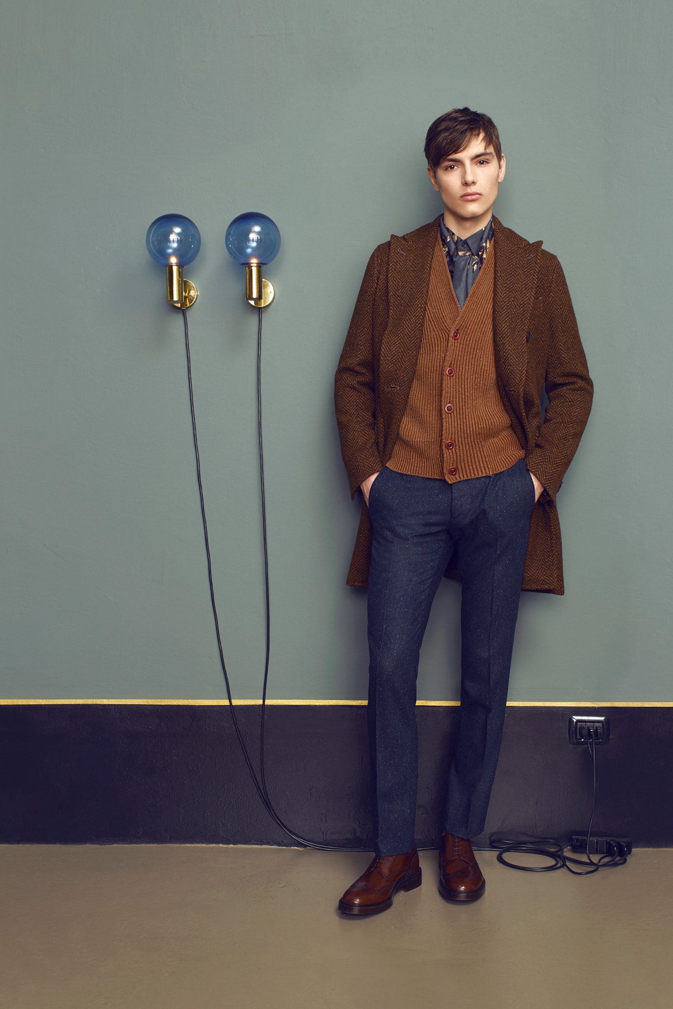 brown herringbone wool coat