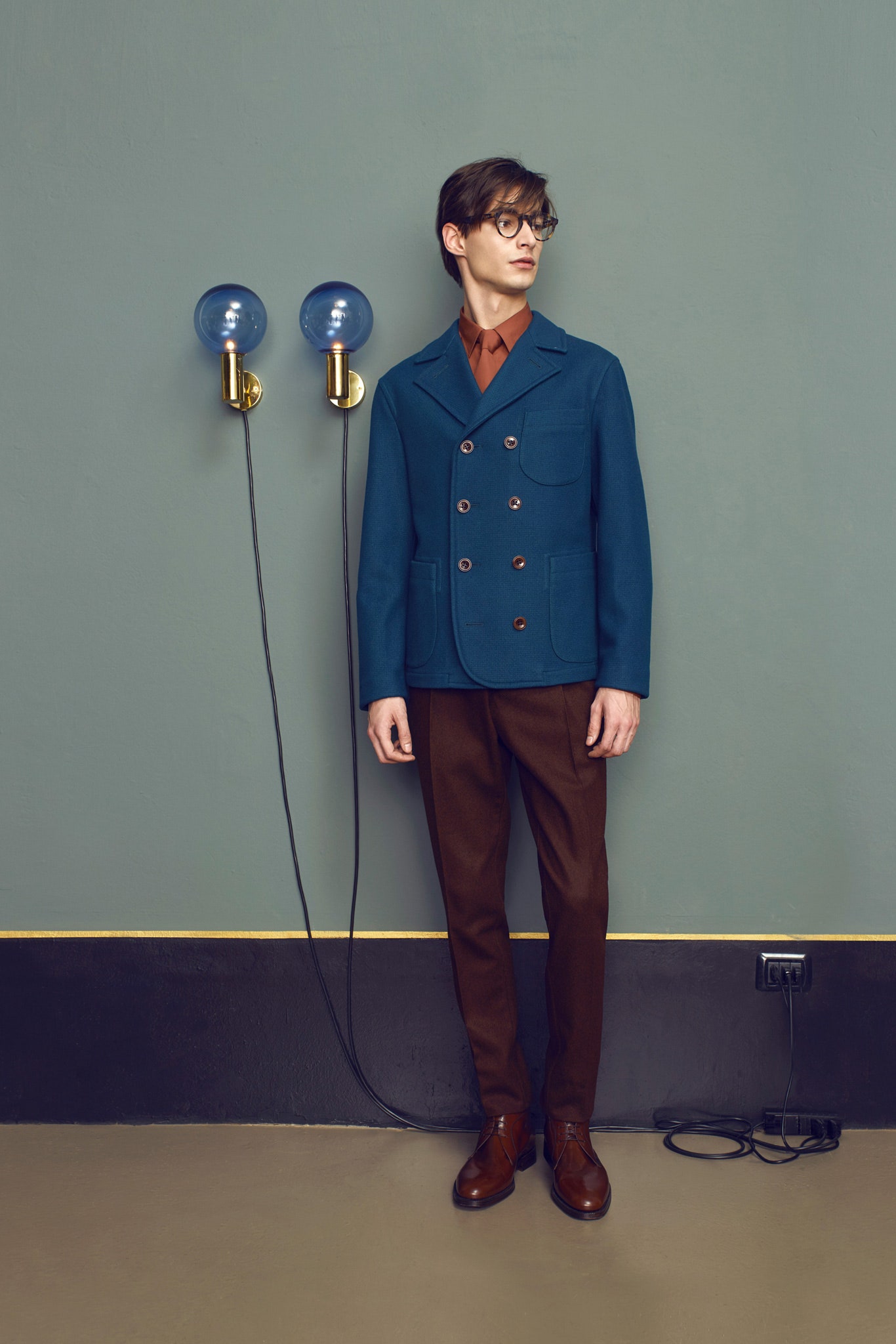 blue double-breasted tailored jacket