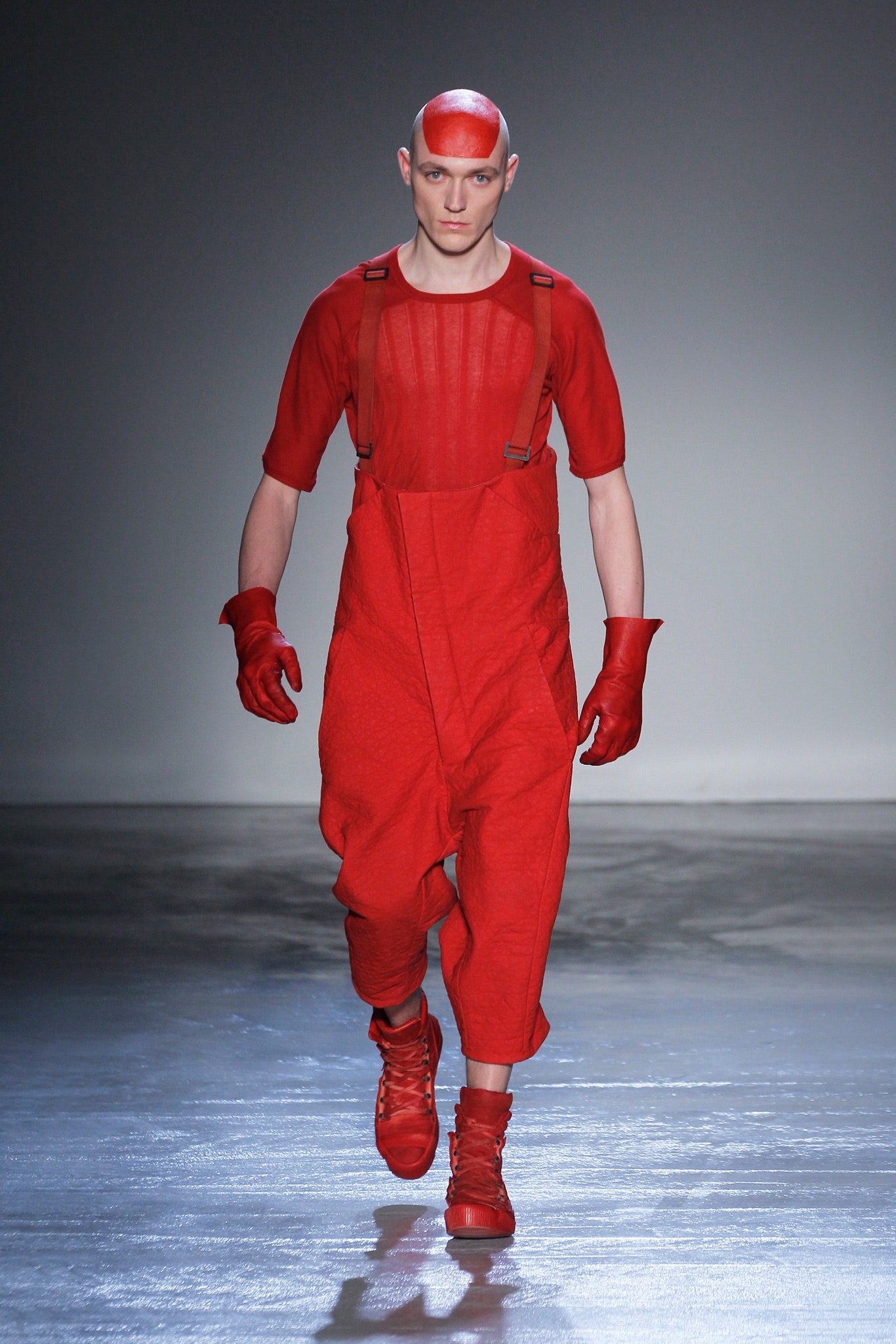 red cropped short-sleeve jumpsuit