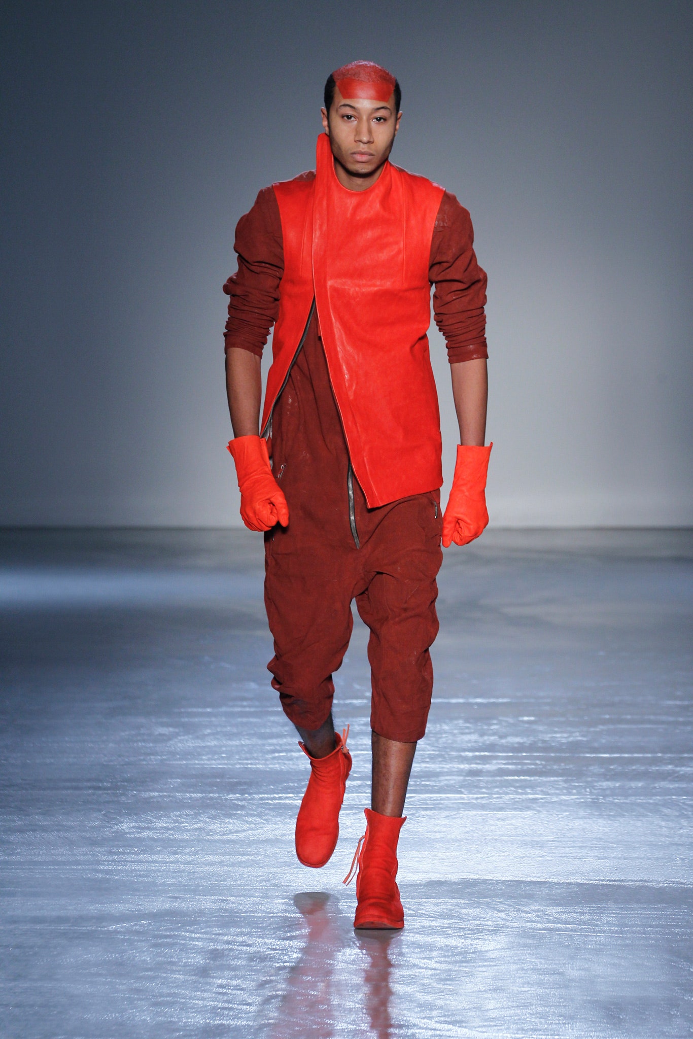 red leather asymmetric vest