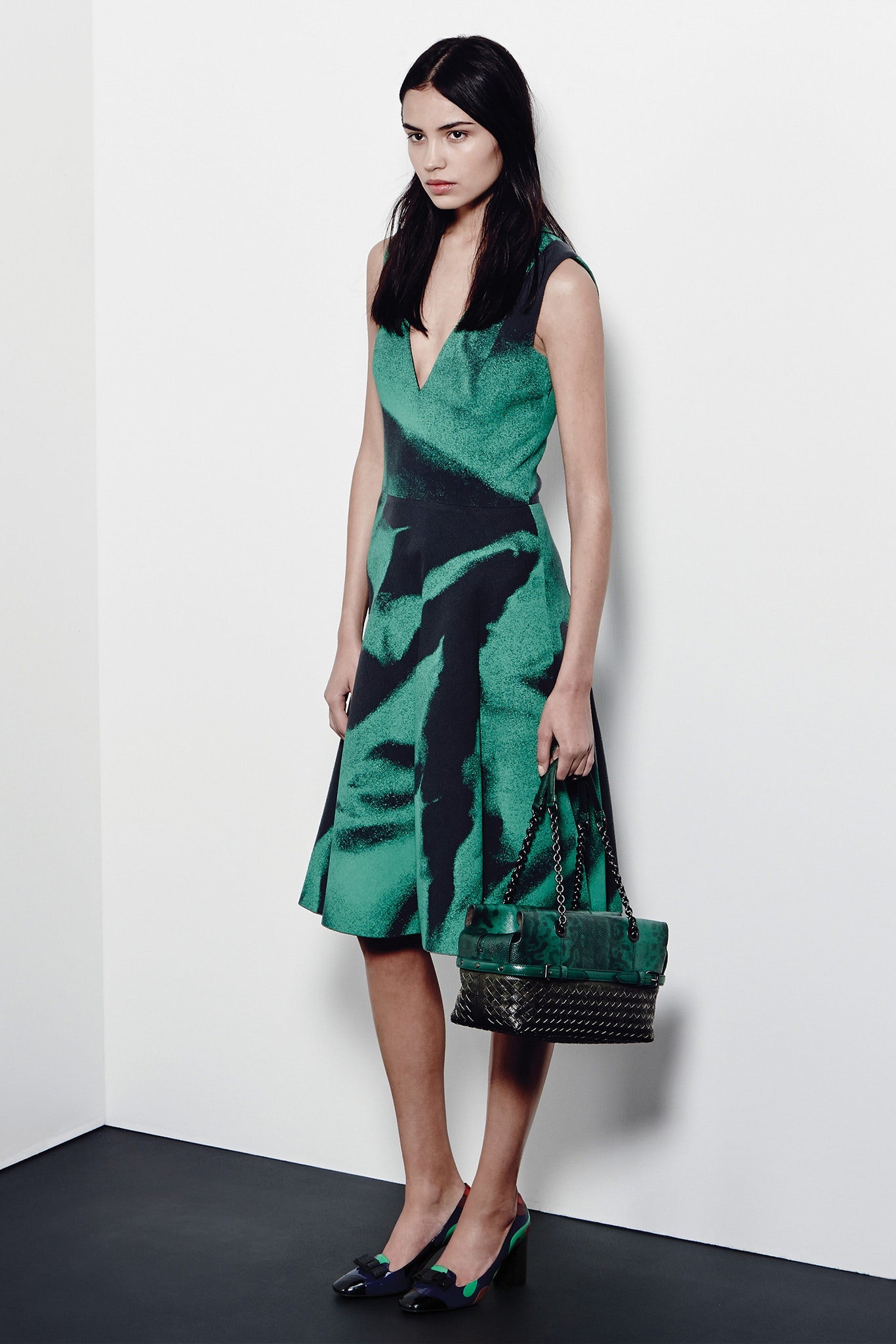green leather braided textured bag