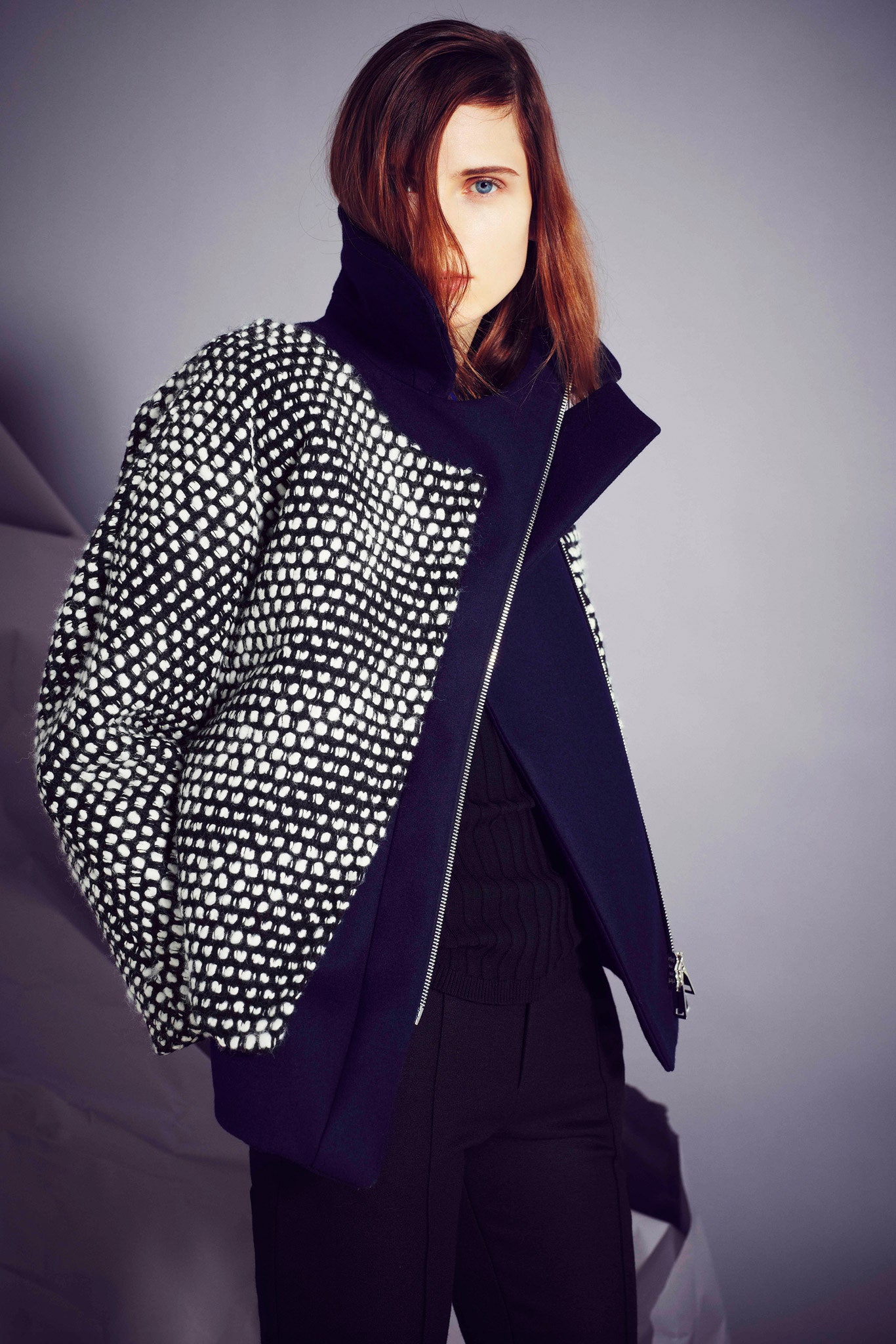 black and white textured jacket