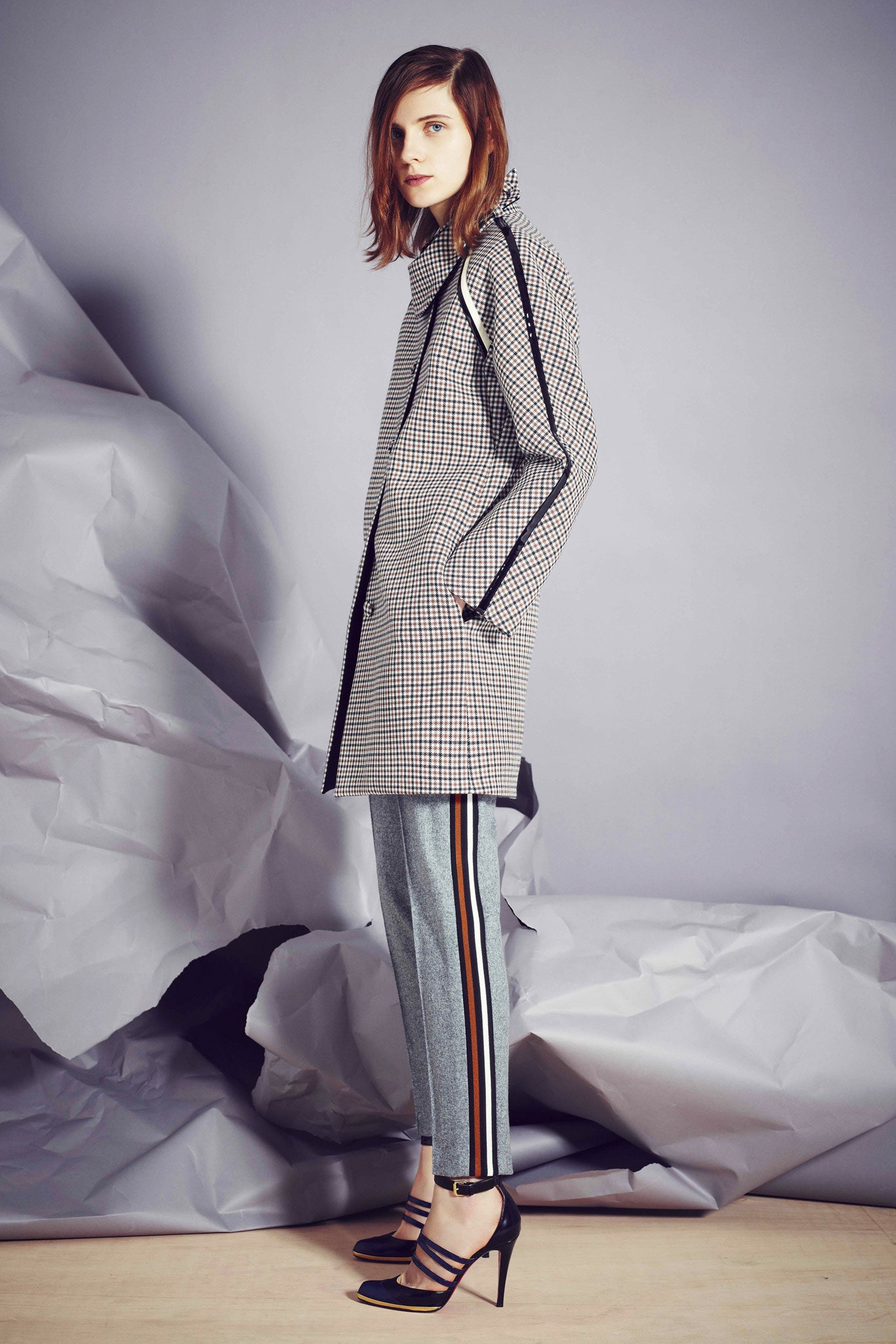 checked wool tailored coat
