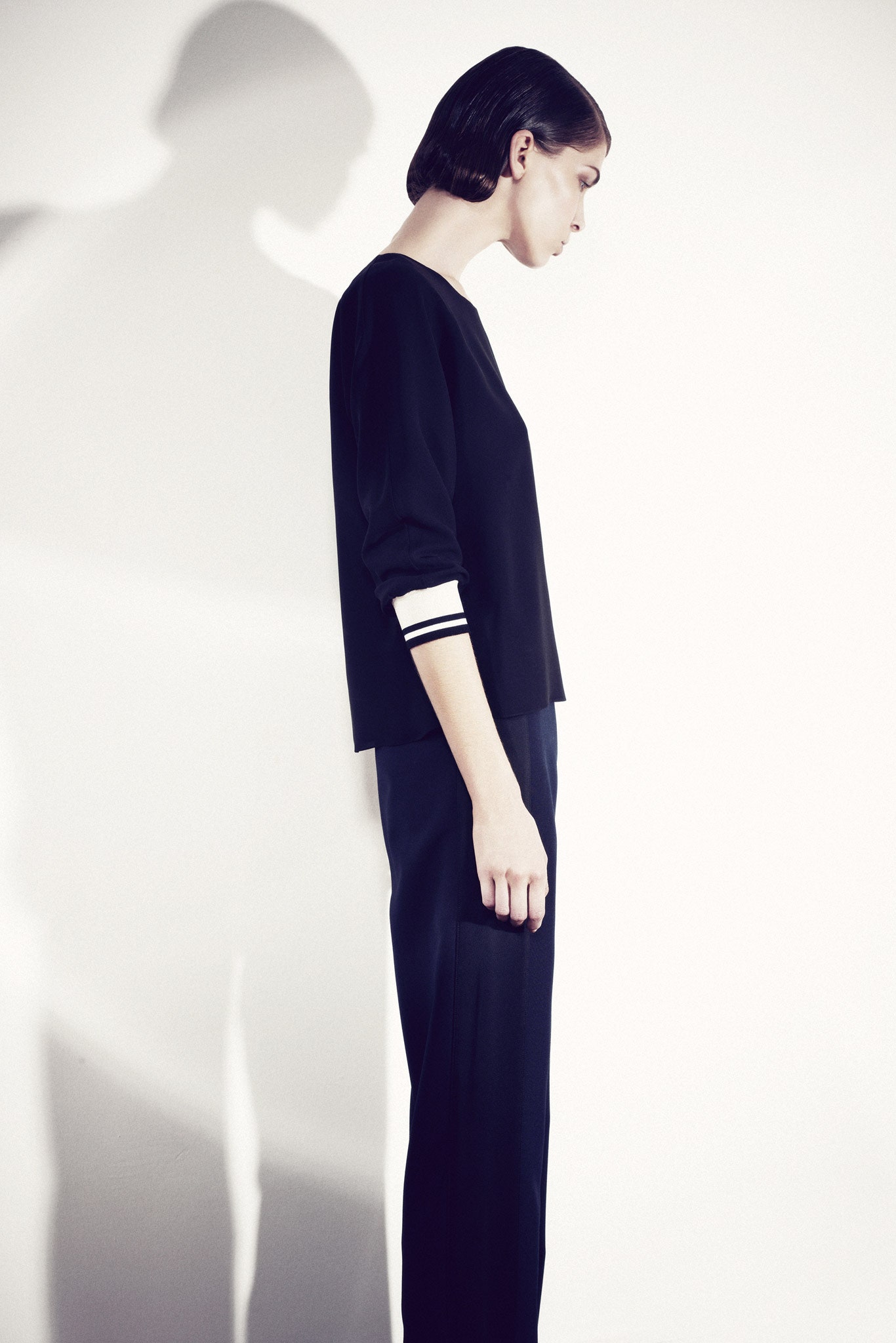 black boat-neck long-sleeve top