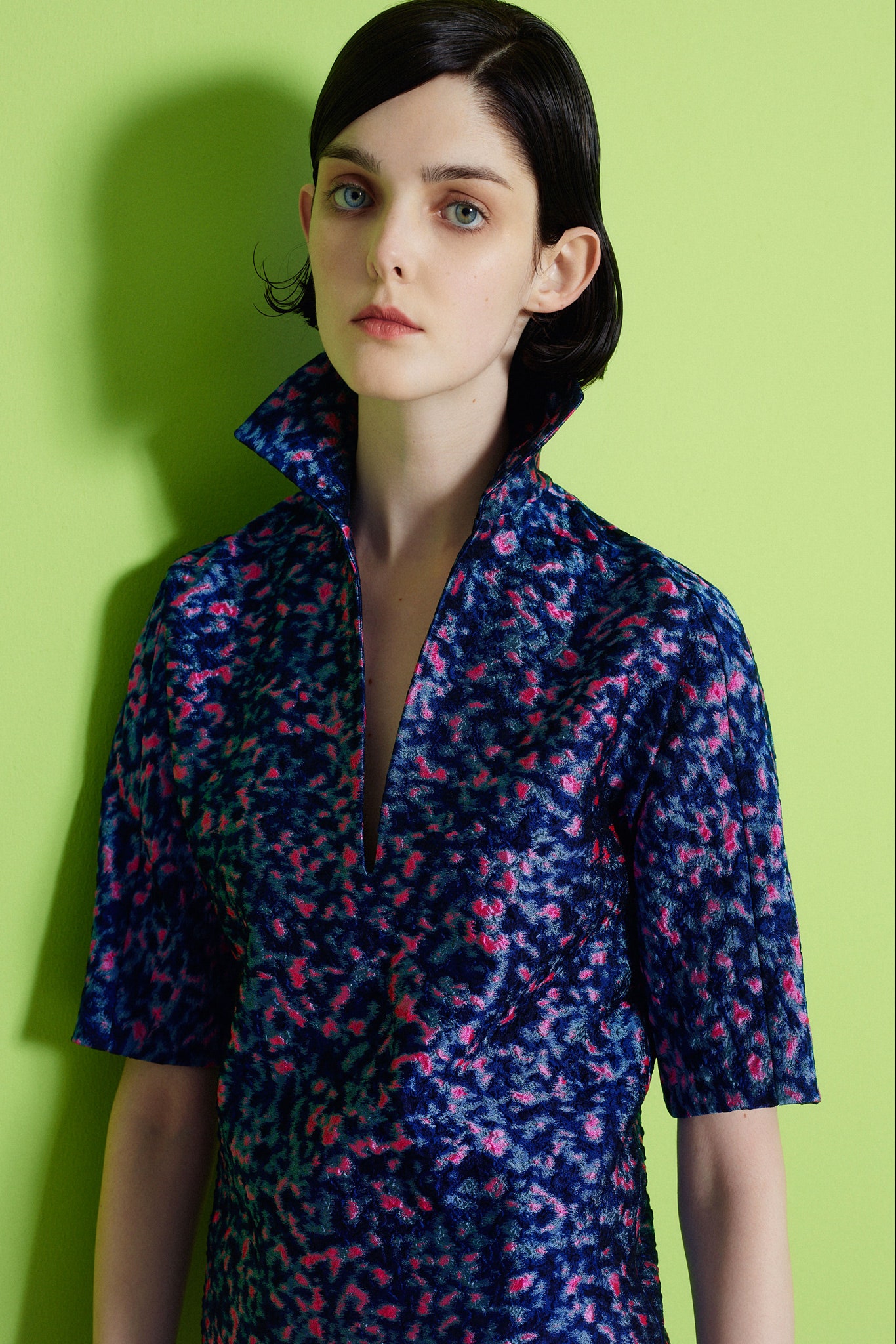 blue floral brocade dress
