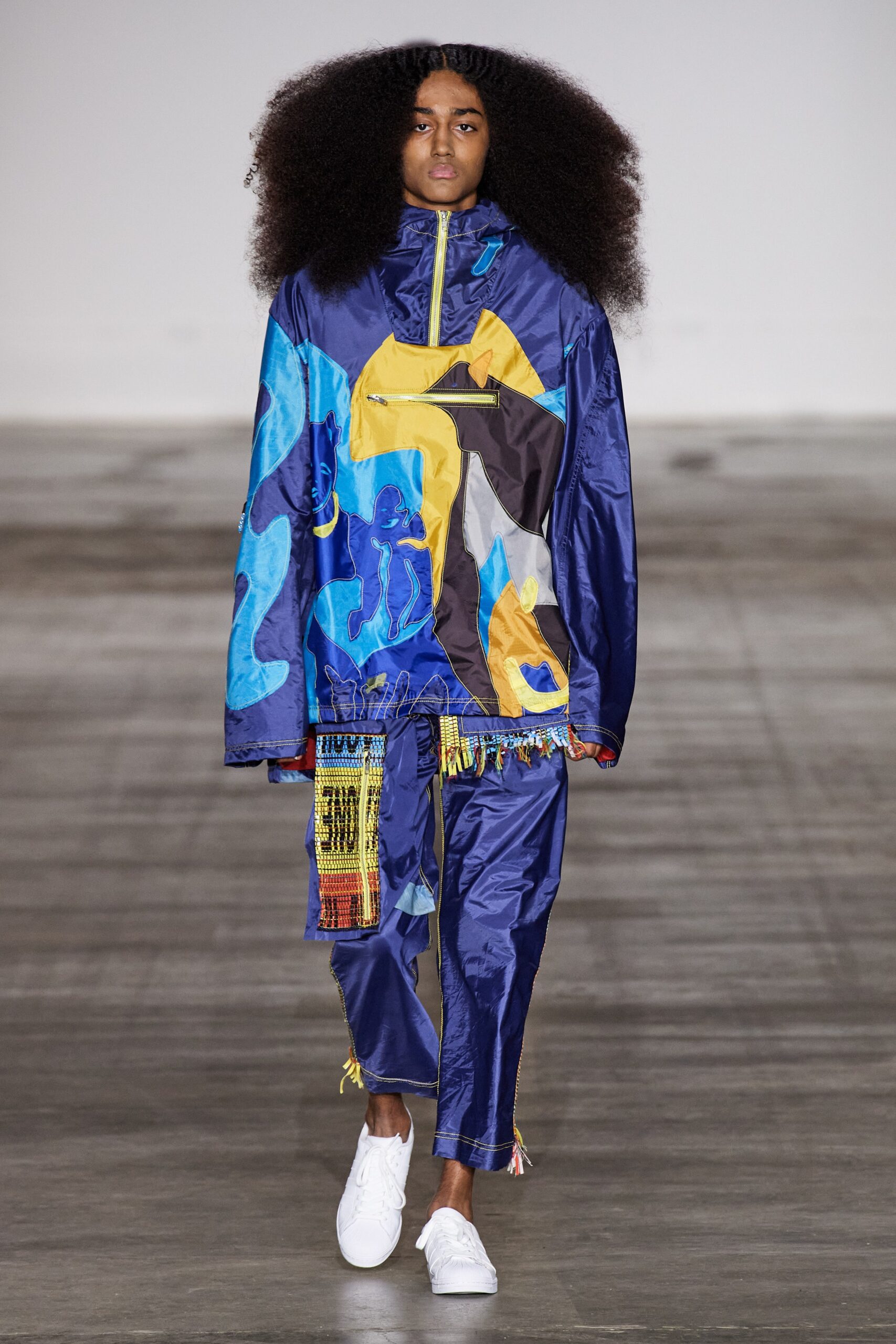 blue color-block nylon jacket