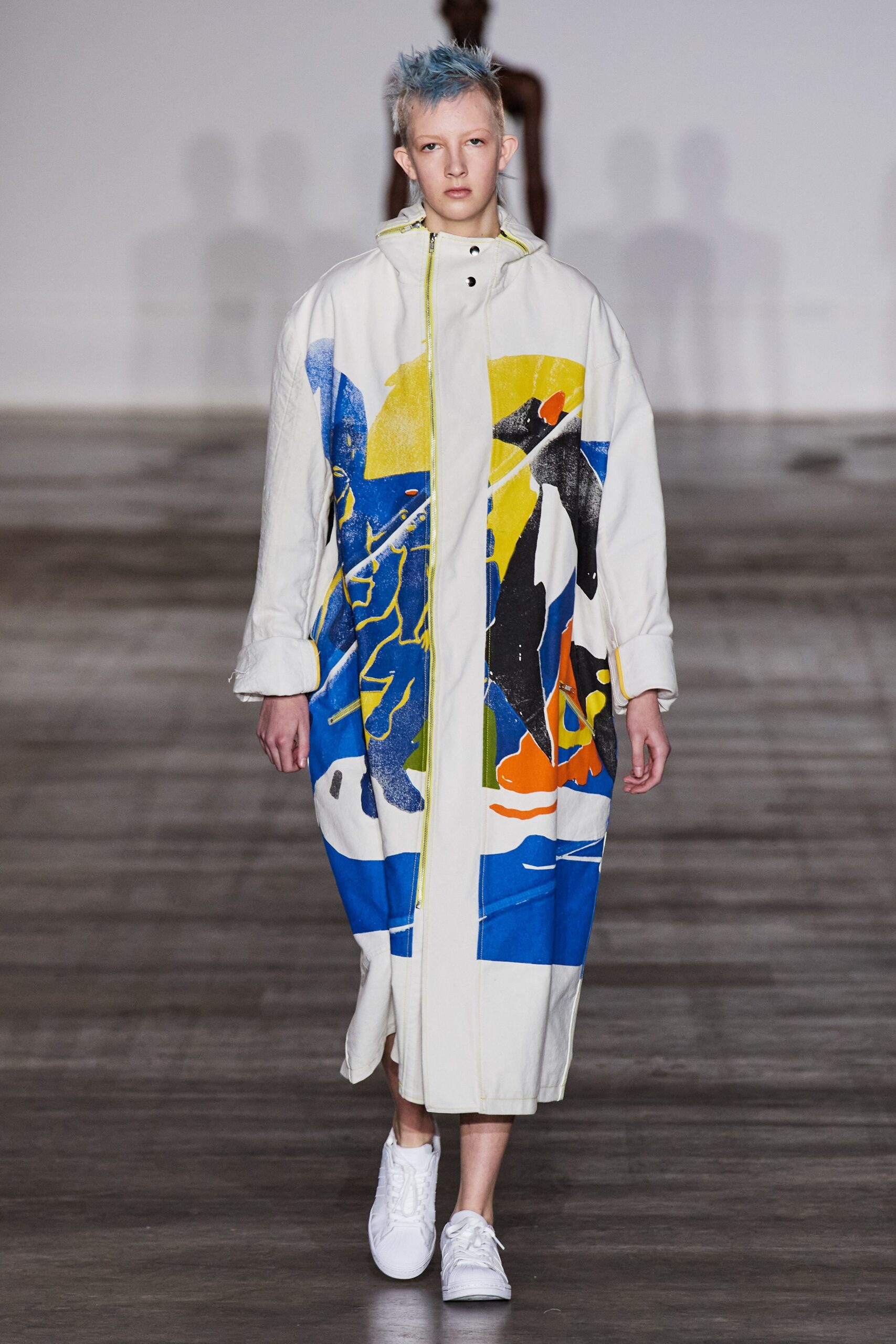 oversized printed hooded white parka
