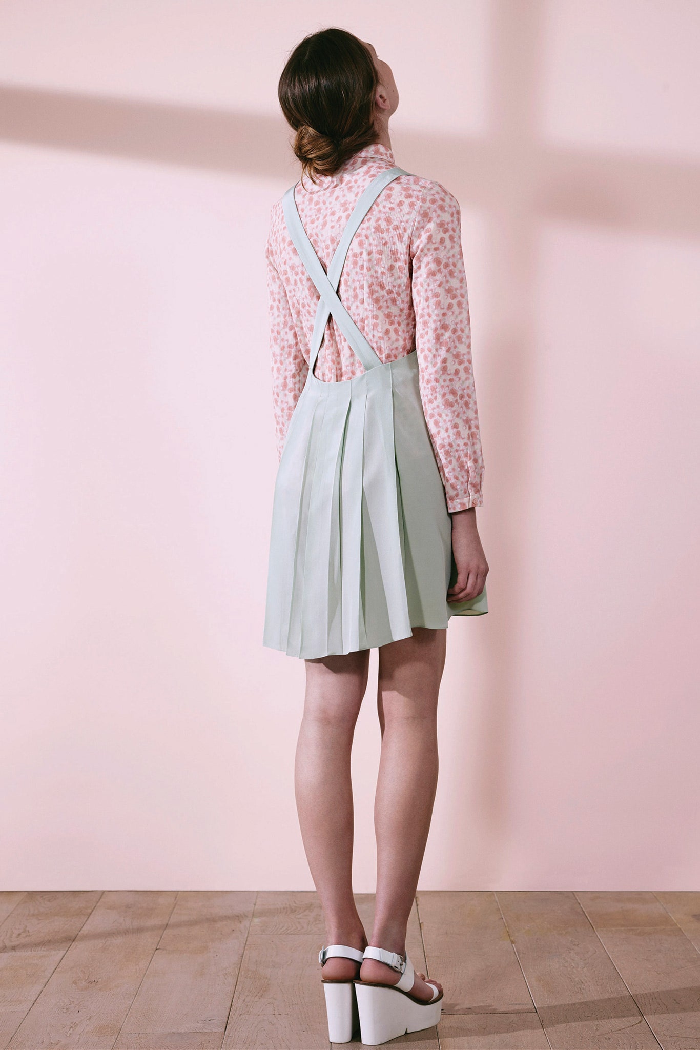 white pleated pinafore mini dress