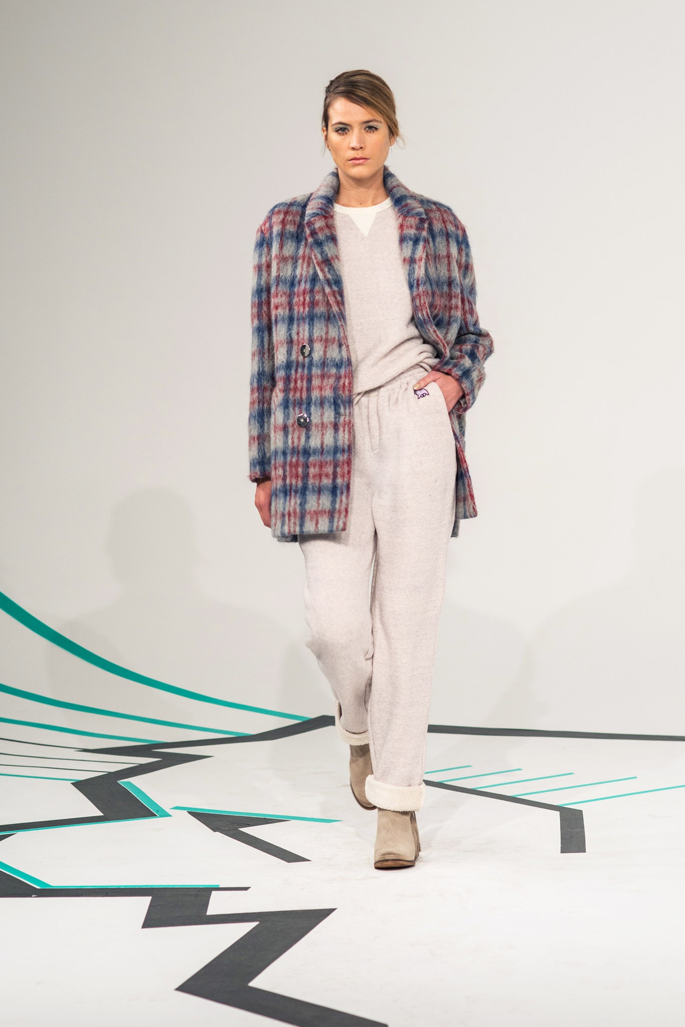 plaid wool double-breasted overcoat