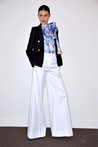 printed ruffled high-neck blouse