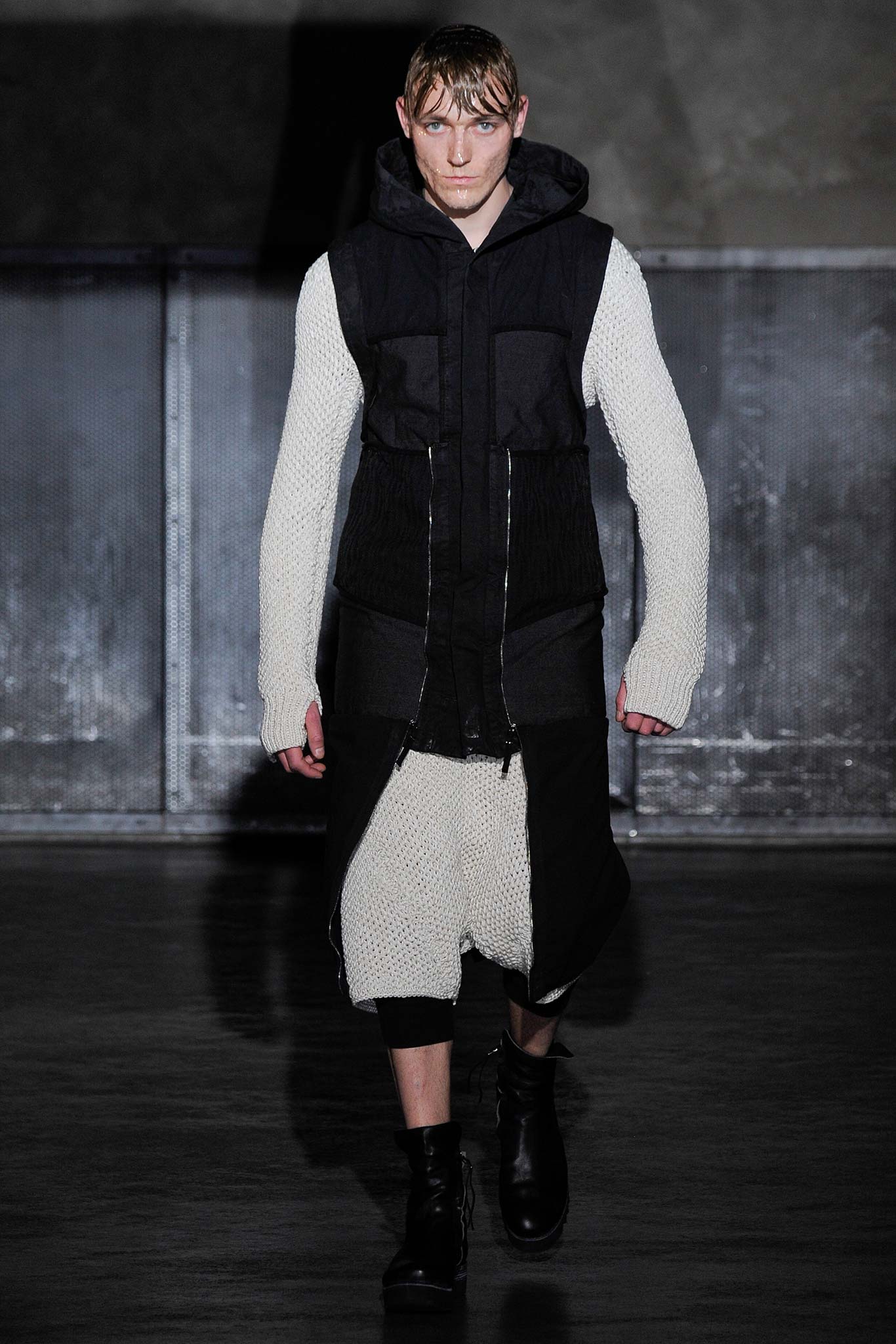 black hooded sleeveless coat