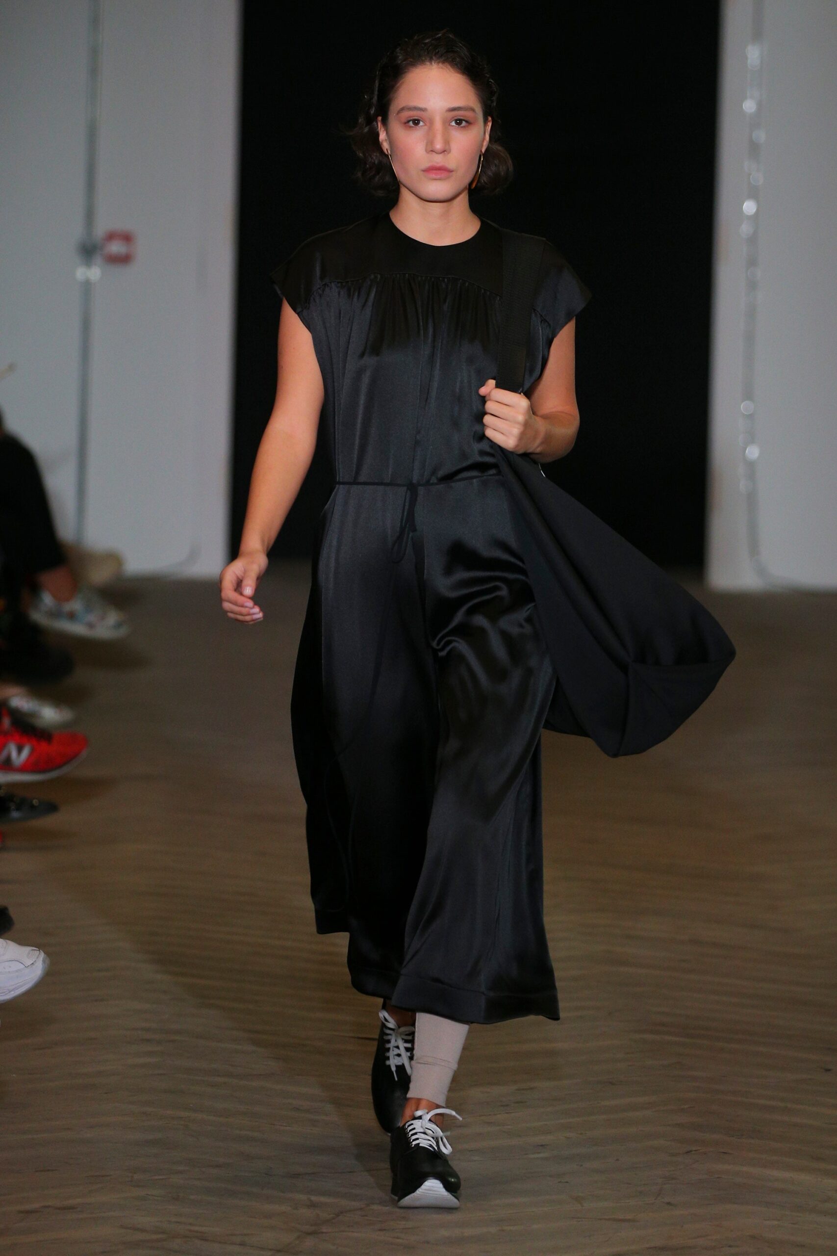 black satin wide-leg jumpsuit