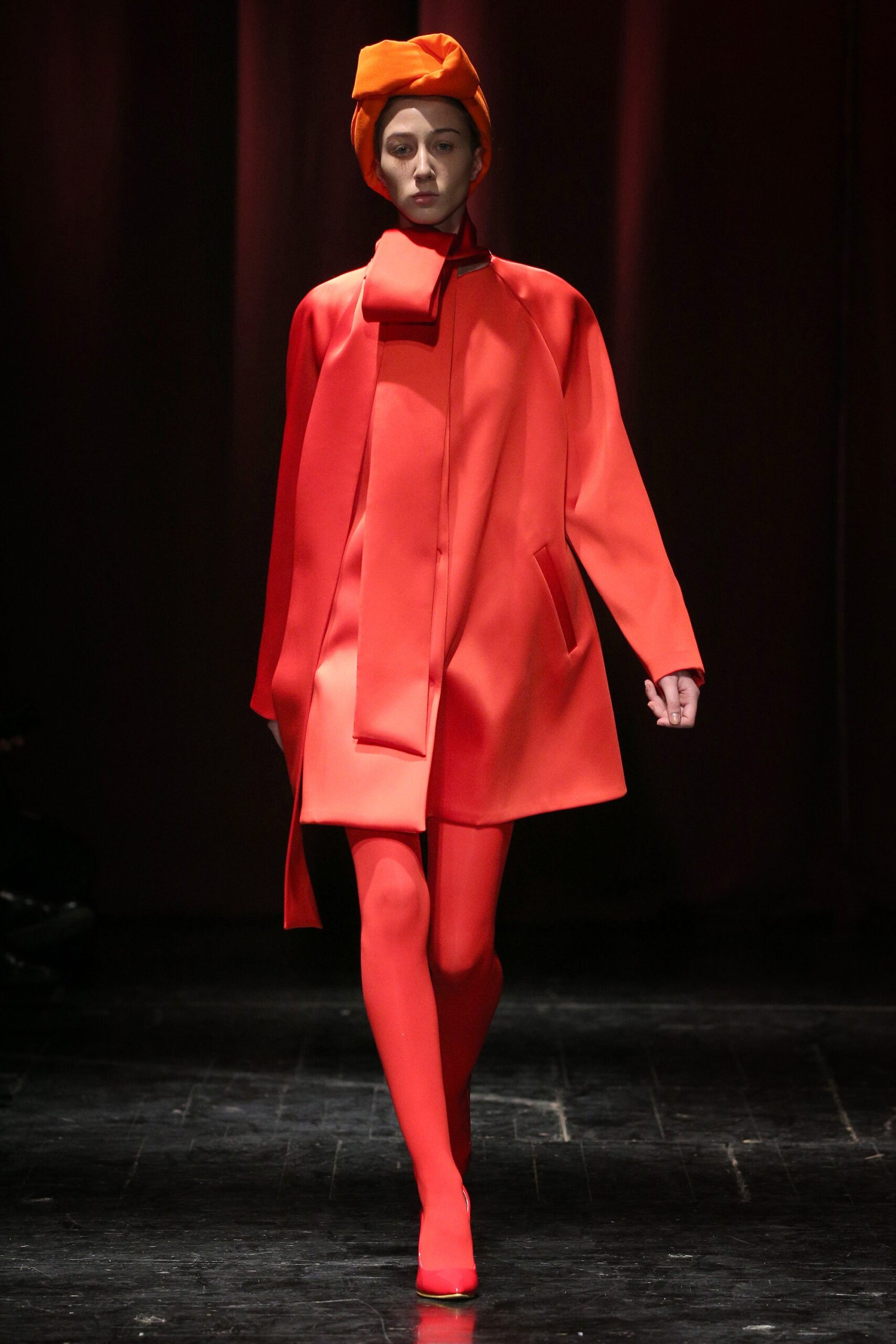 oversized red high-neck coat