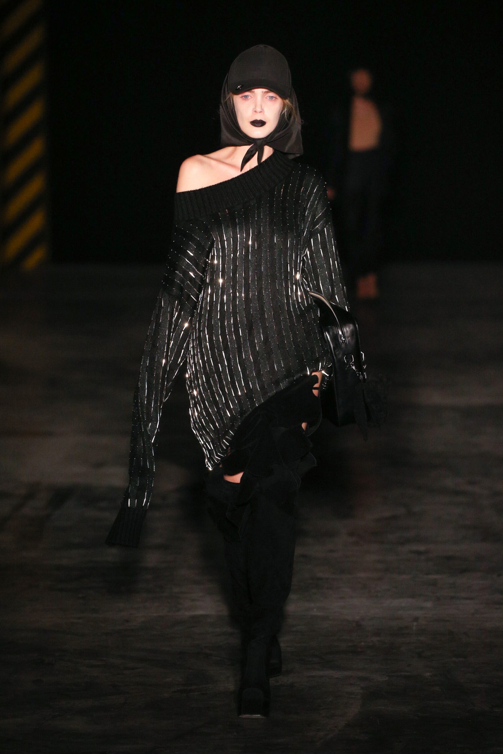 black metallic striped oversized sweater