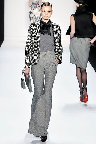 checked tailored blazer with gray pants