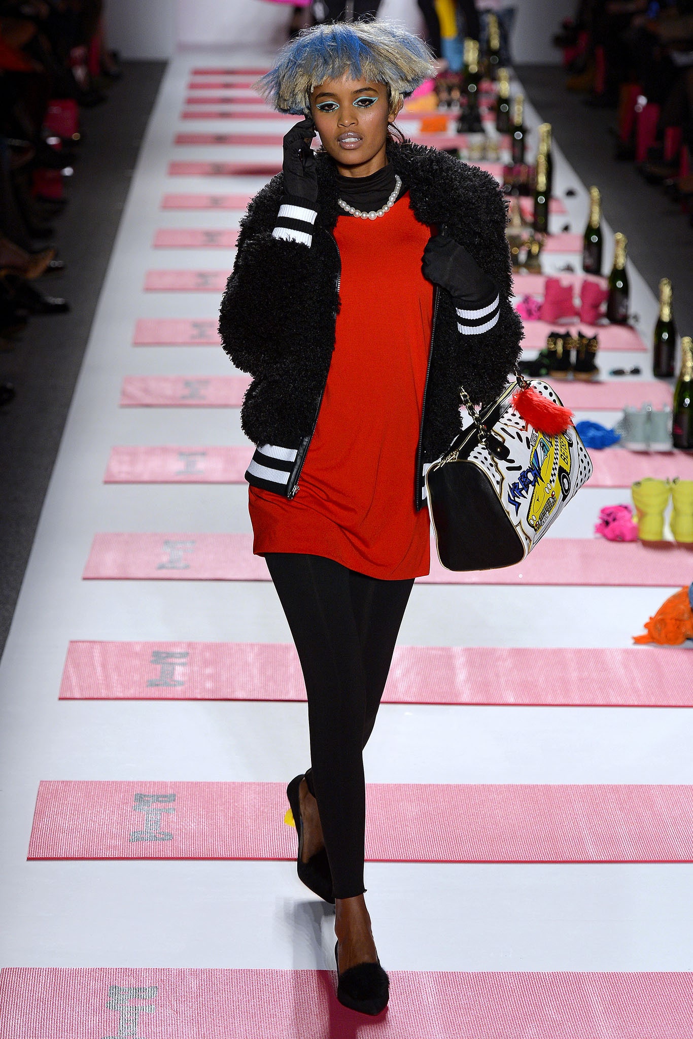 red mini dress with black jacket
