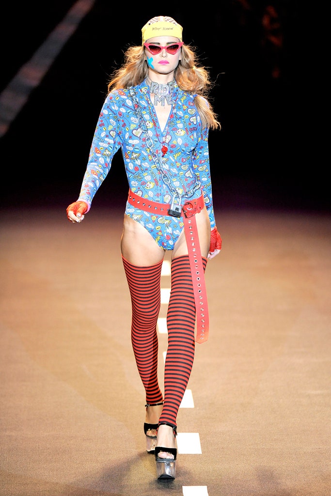 blue printed long-sleeve bodysuit