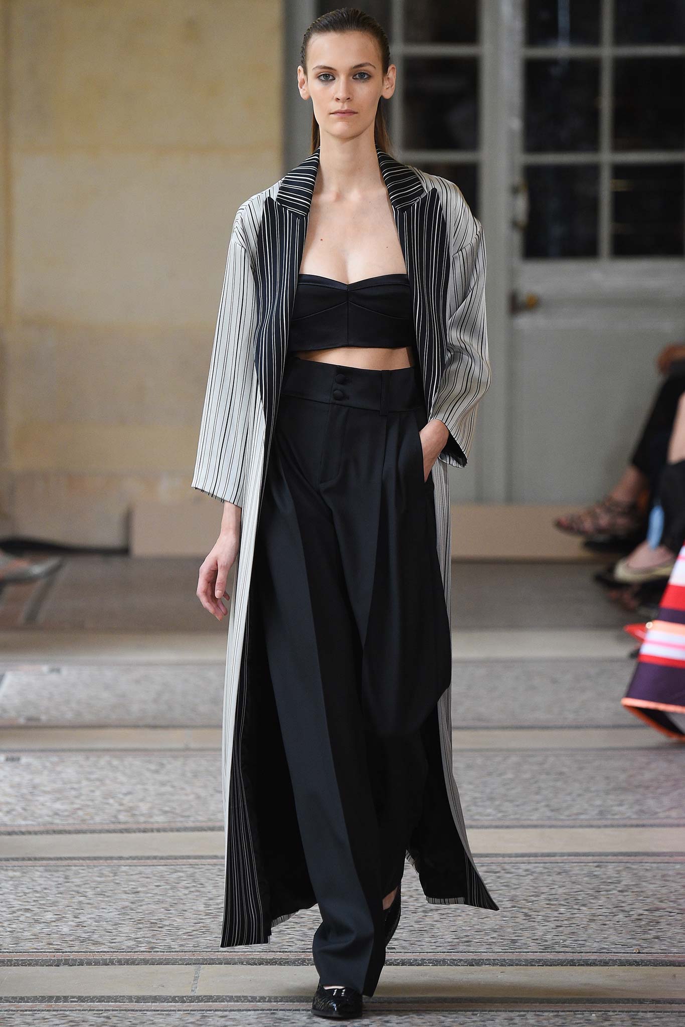 striped longline open-front coat