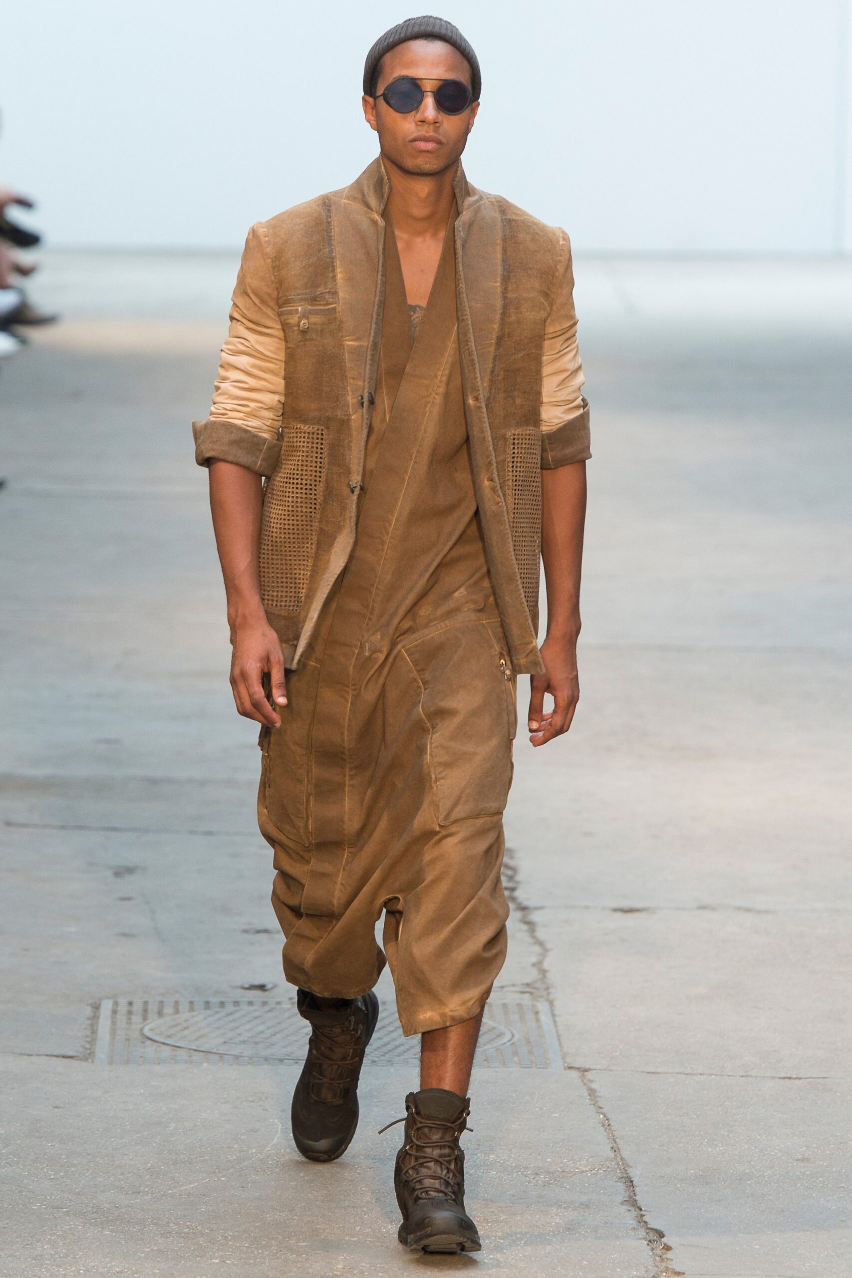 brown cropped cargo jumpsuit