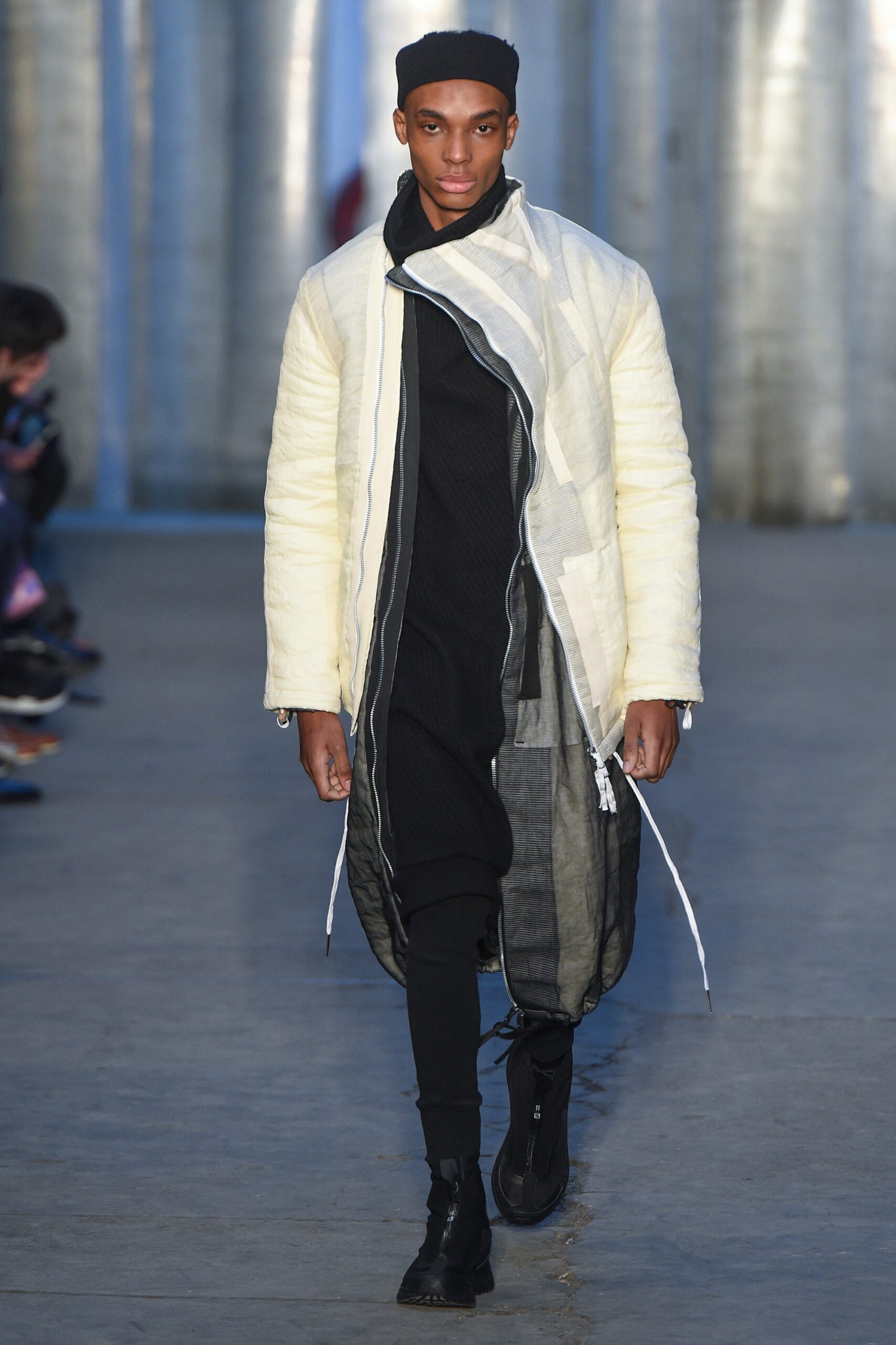 ivory quilted panelled coat