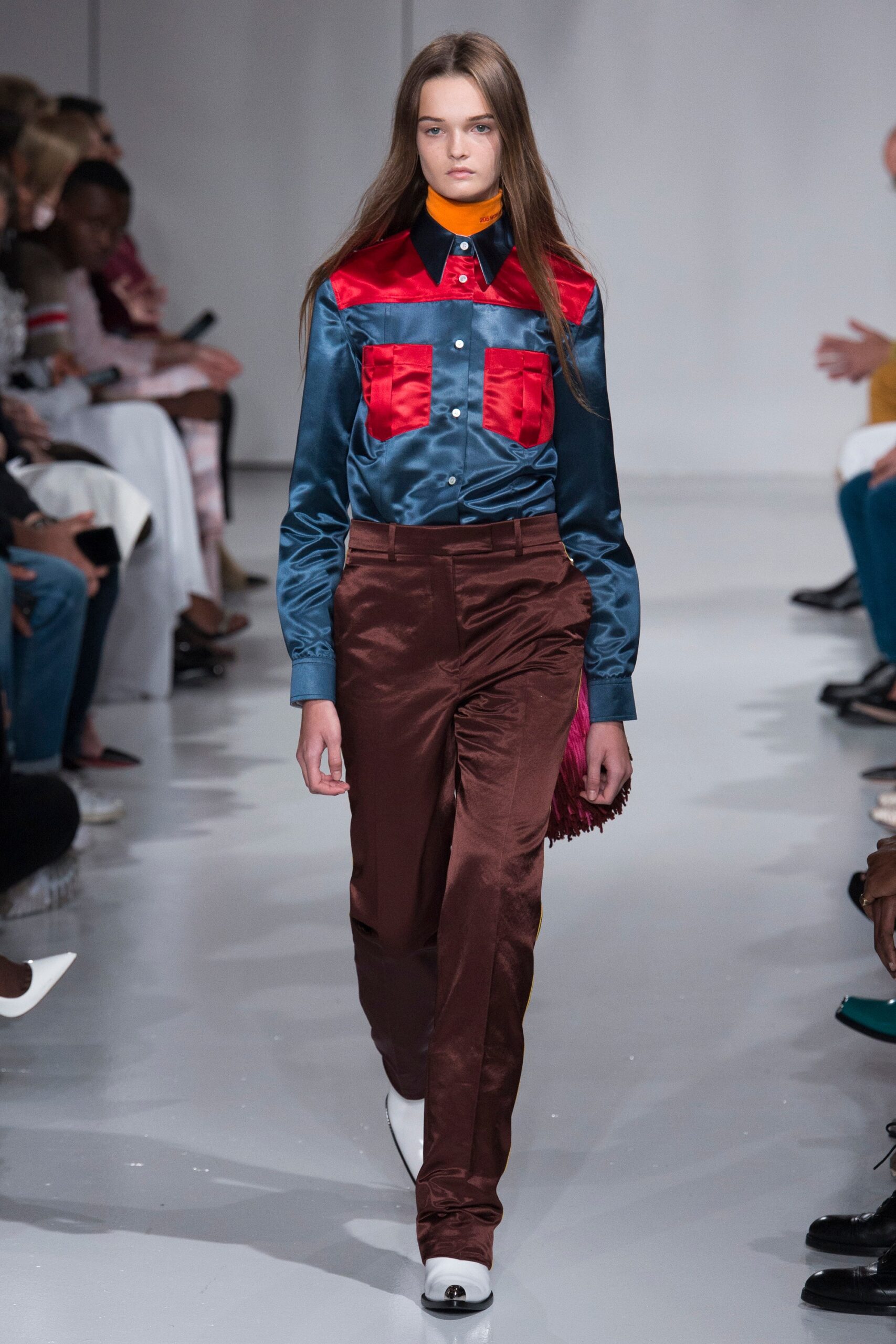 color-block satin western shirt