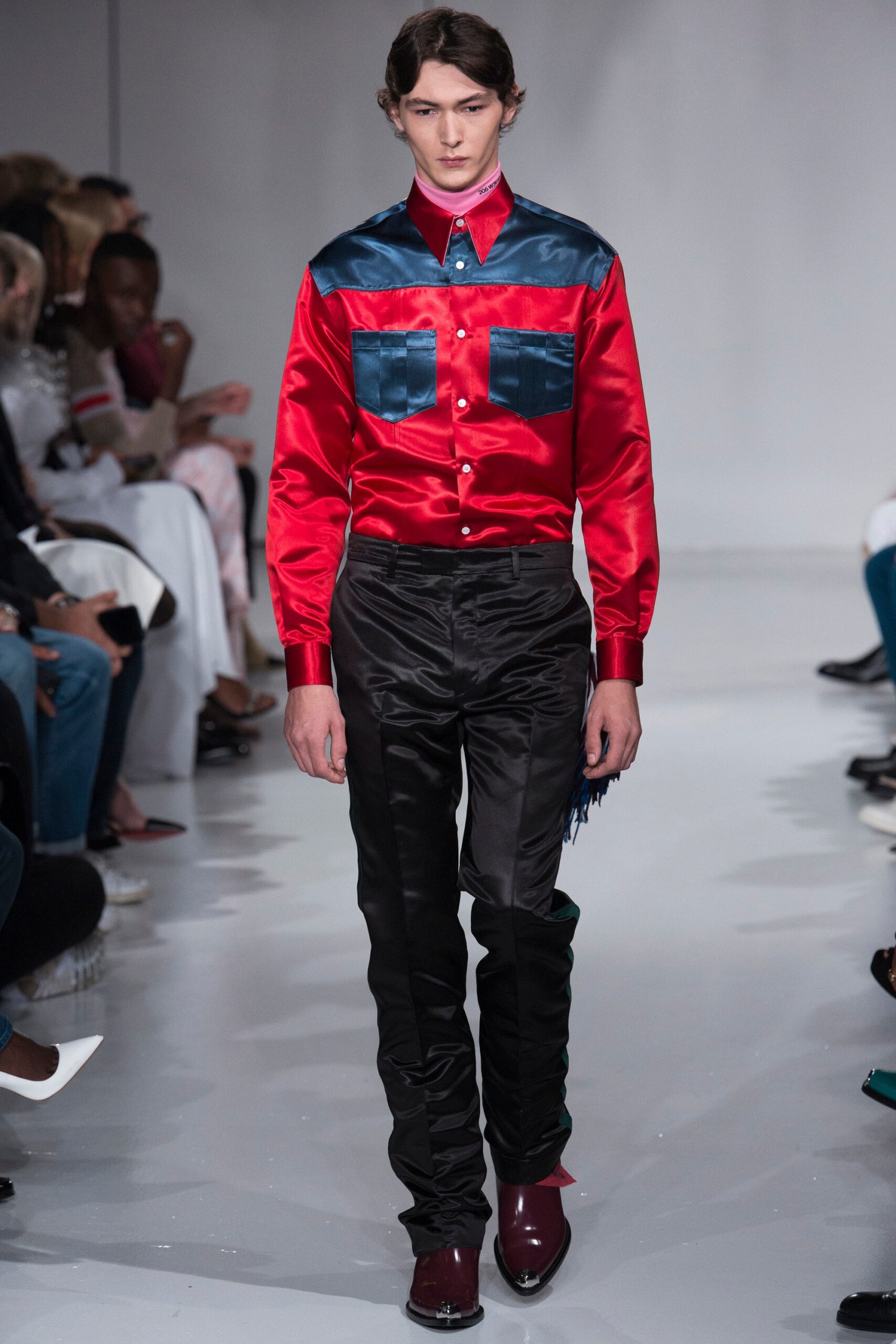 color-block satin western shirt
