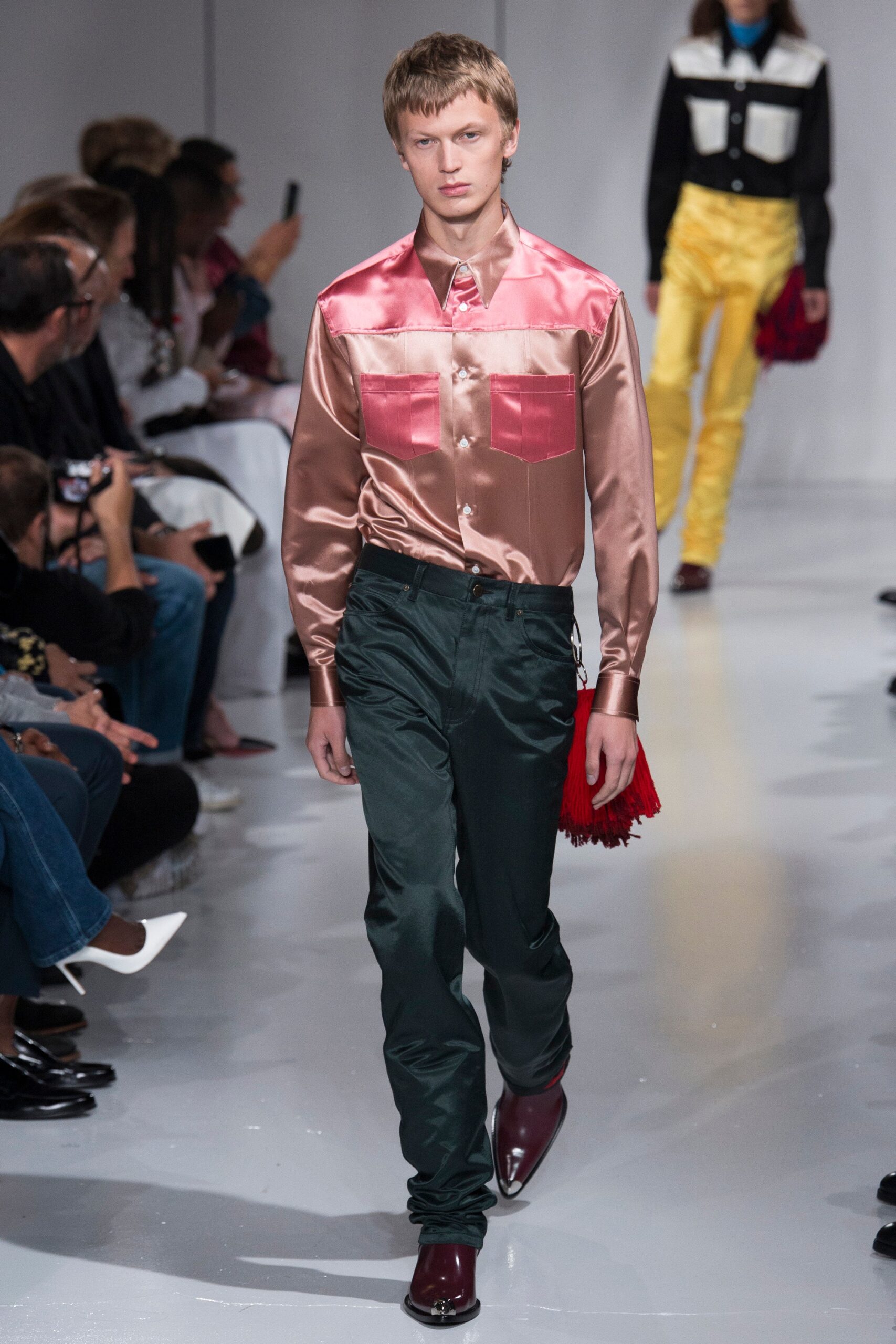 pink satin western shirt