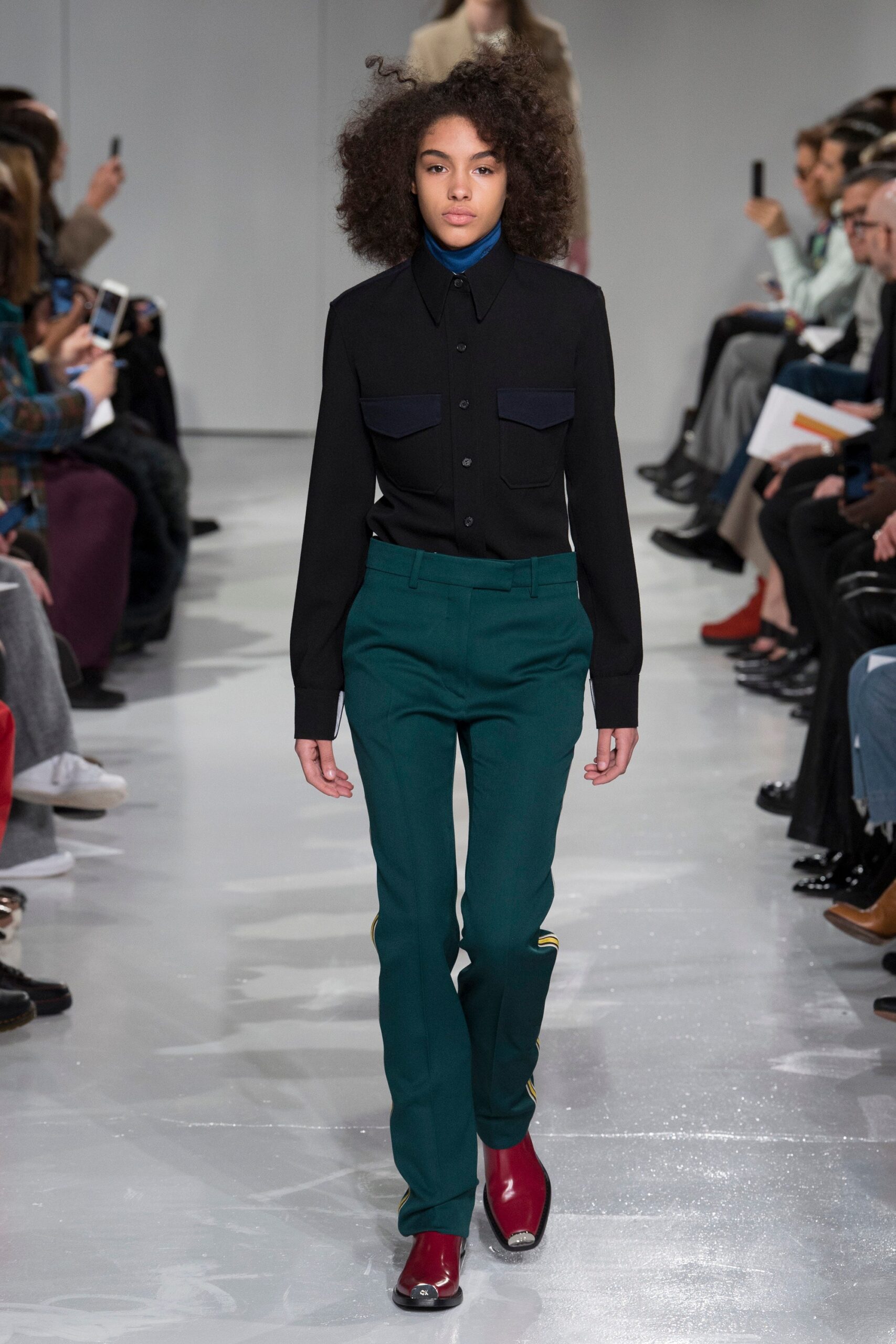 black contrast-pocket button-down shirt