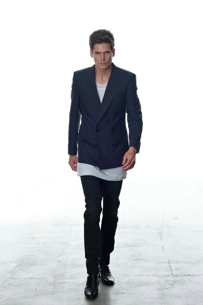 blue double-breasted tailored blazer