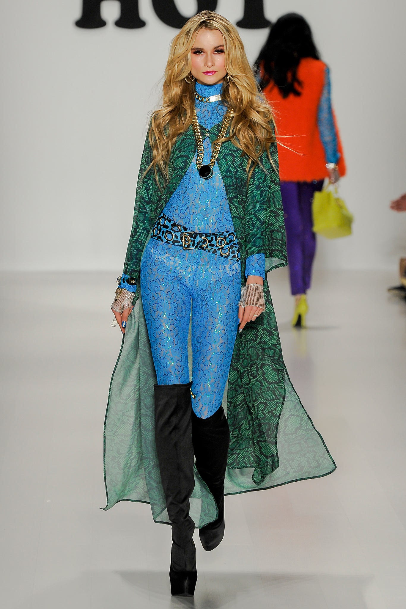 blue sequined animal-print jumpsuit