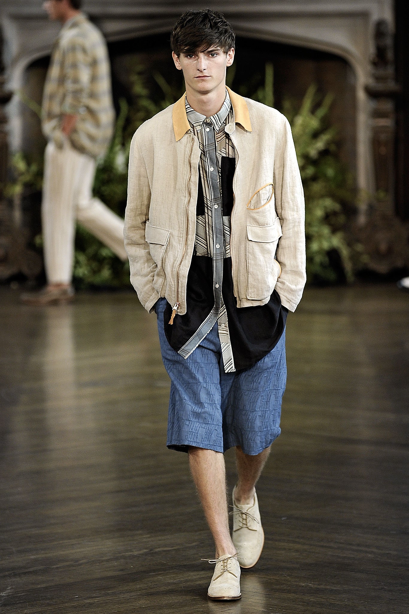 ivory linen zip-front jacket