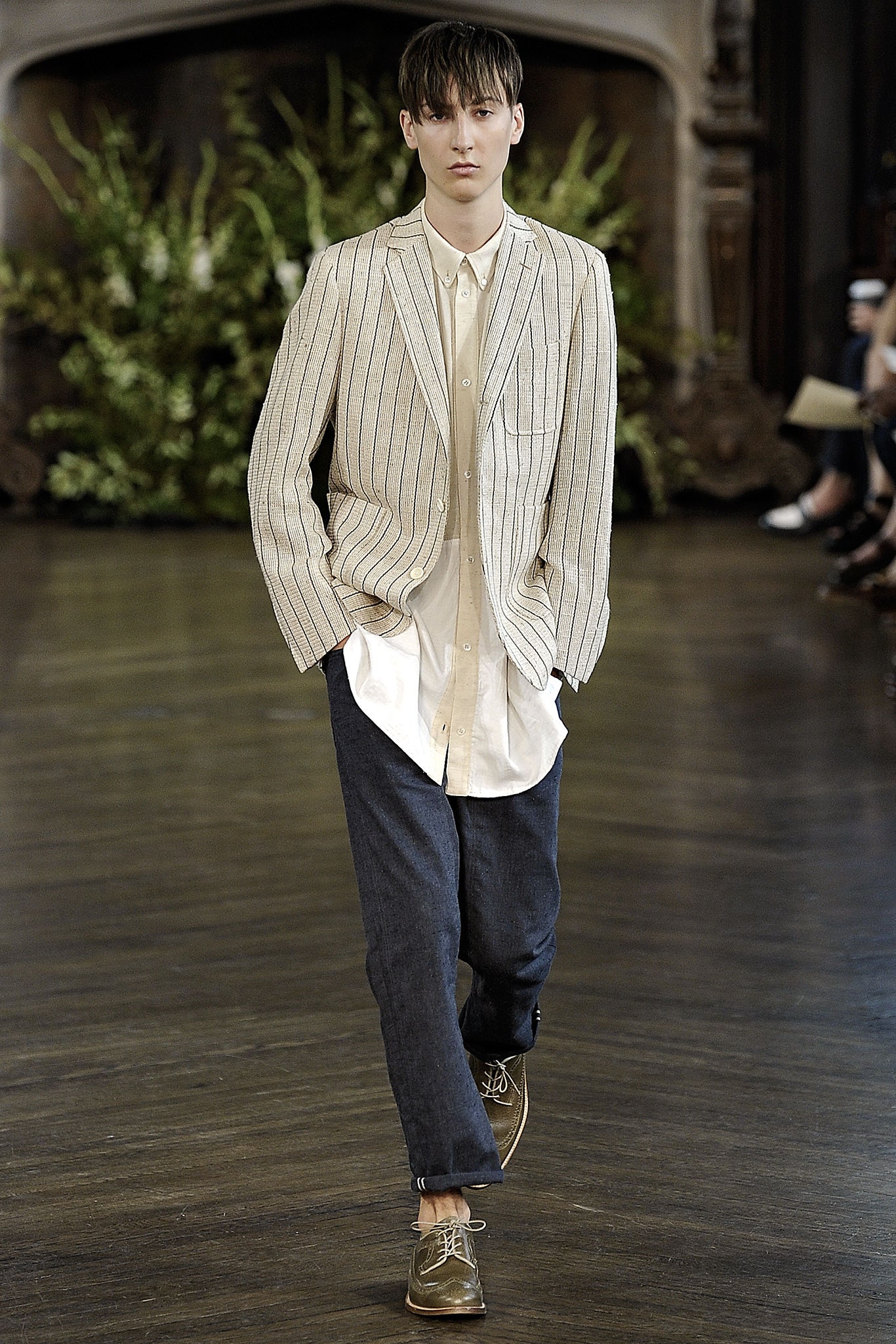 beige striped tailored blazer