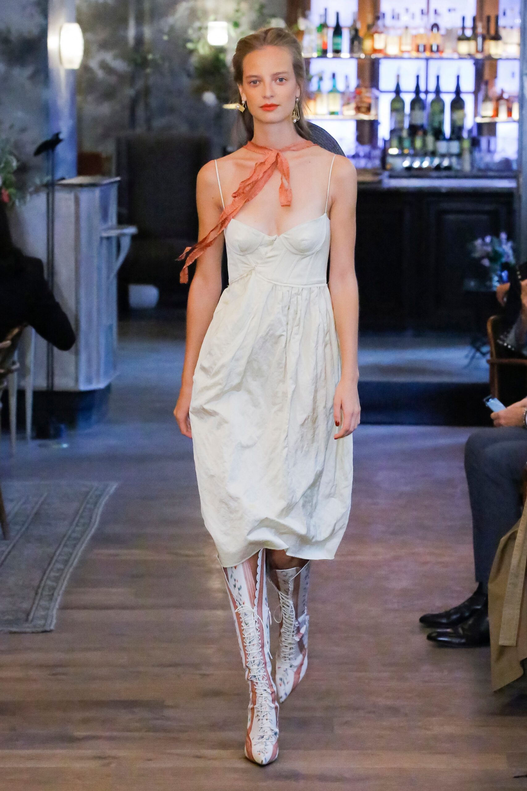 ivory satin spaghetti-strap midi dress