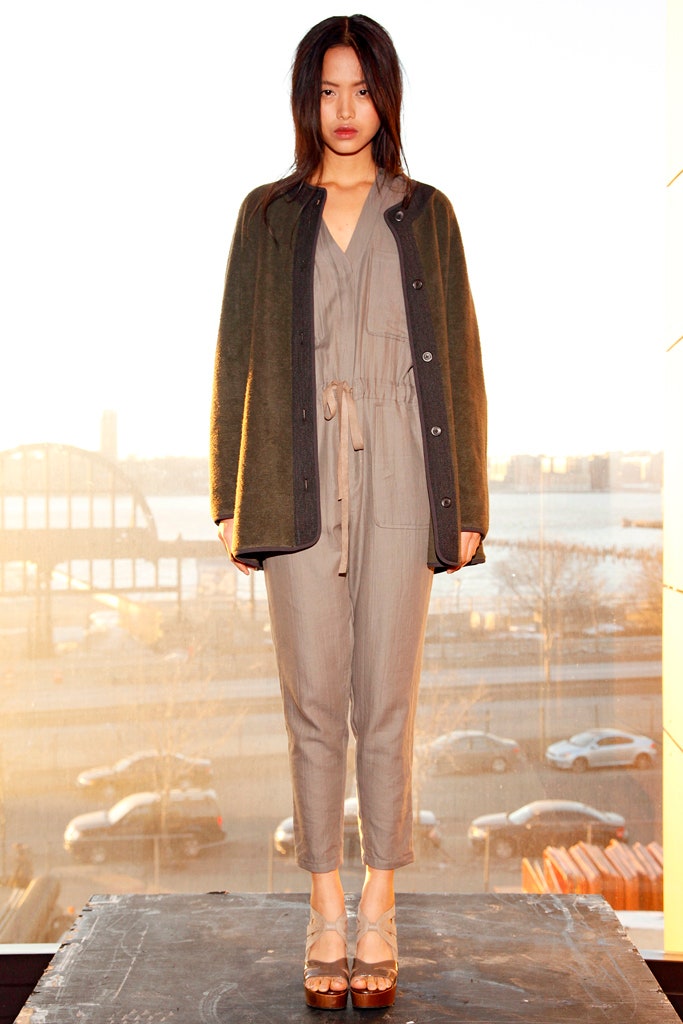 beige belted v-neck jumpsuit