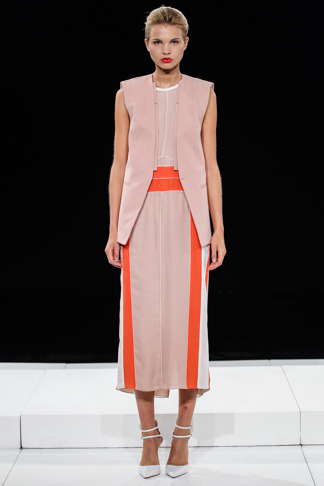 pink chiffon sleeveless high-neck color-blocked sheer flowing maxi-dress