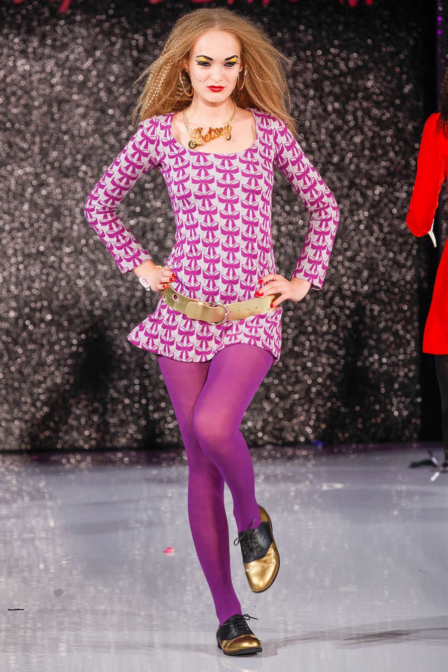 purple printed knit mini-dress