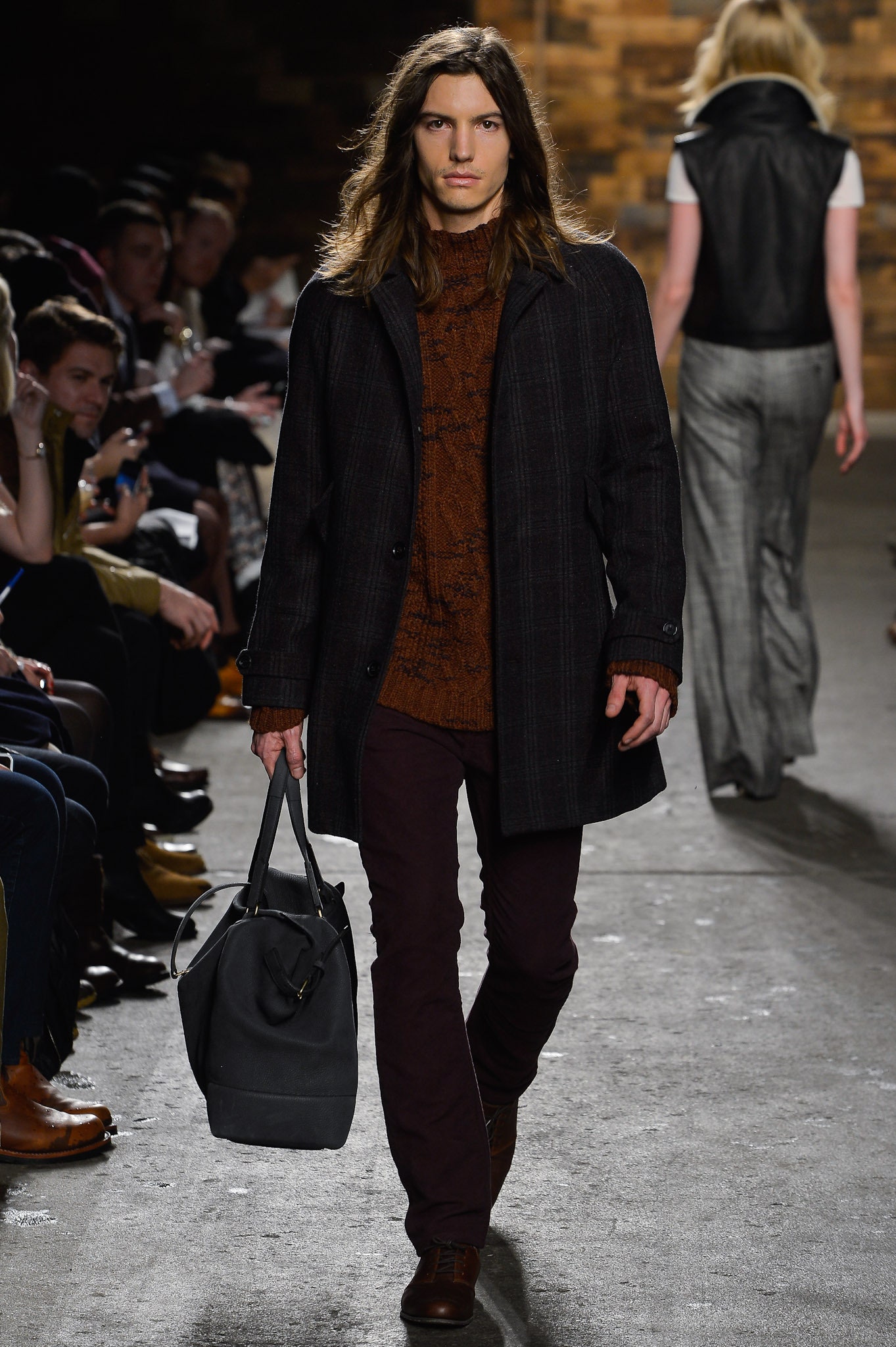 black checked wool coat