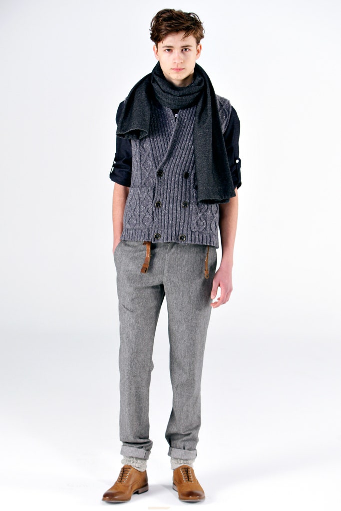 gray cable-knit double-breasted vest