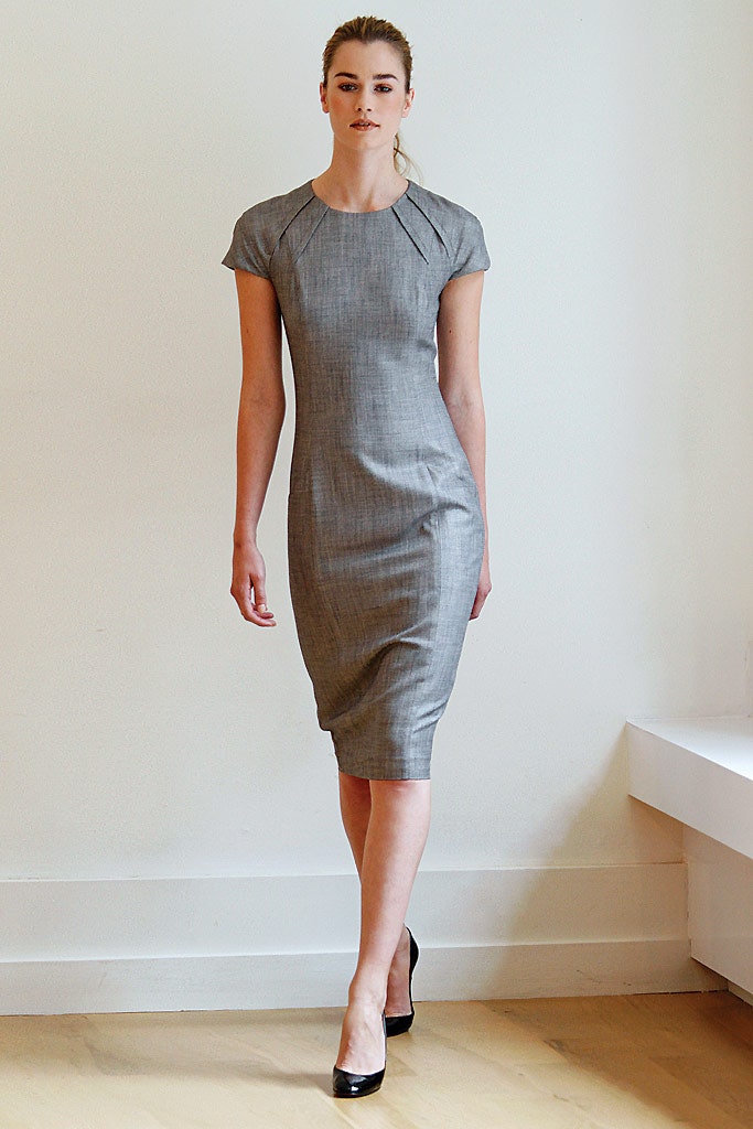 gray fitted midi-dress