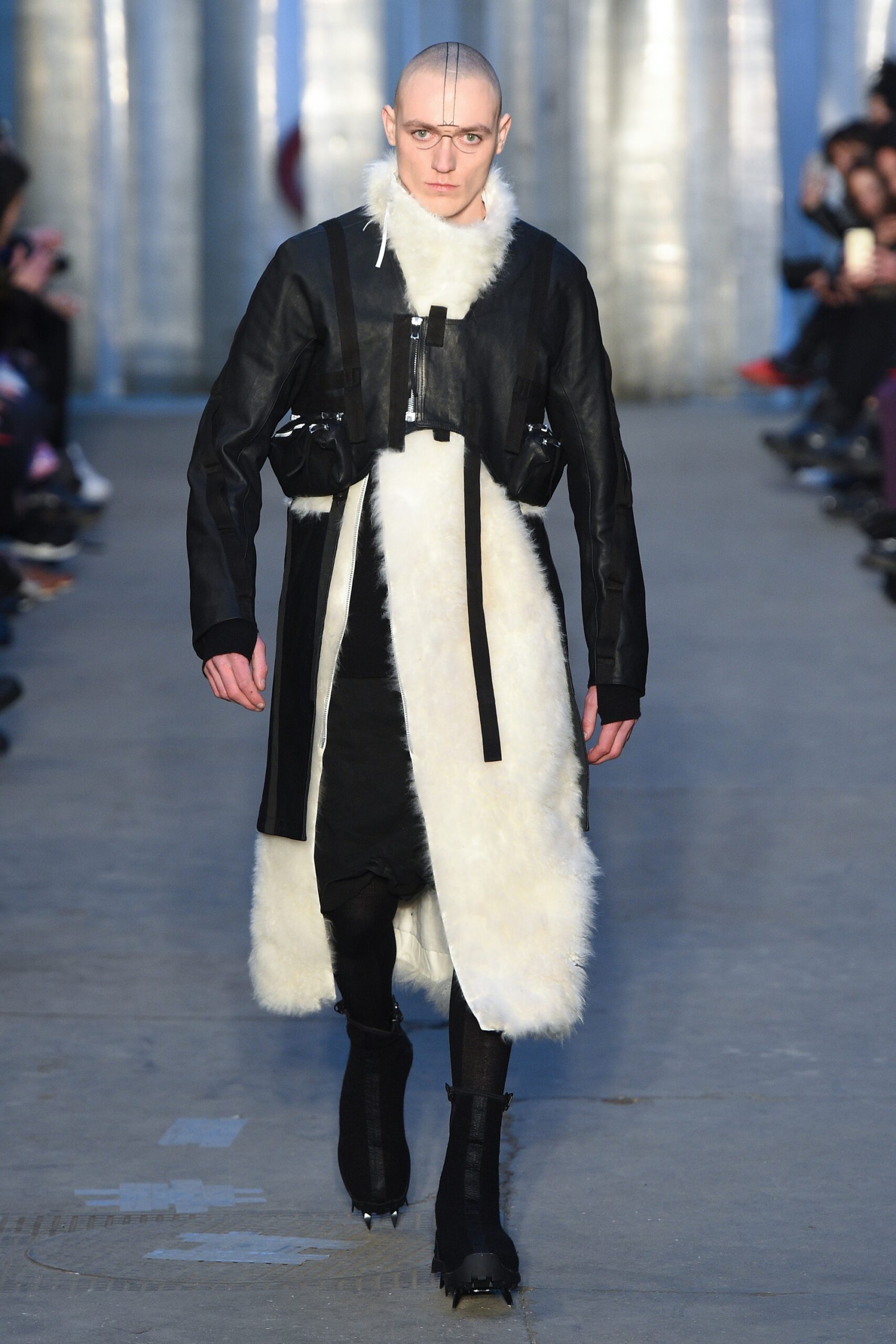 white faux-fur maxi coat