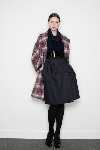 checked wool open-front coat