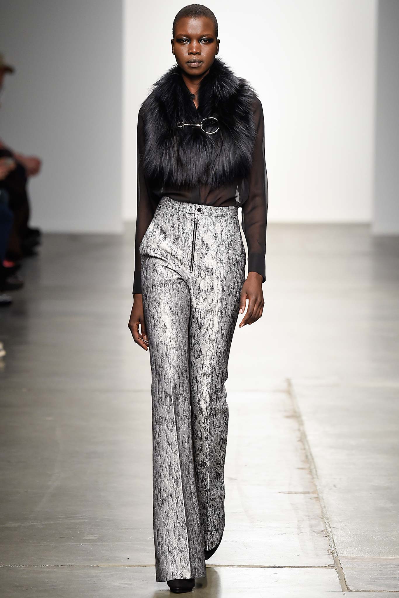 black fur open-front embellished textured cropped vest